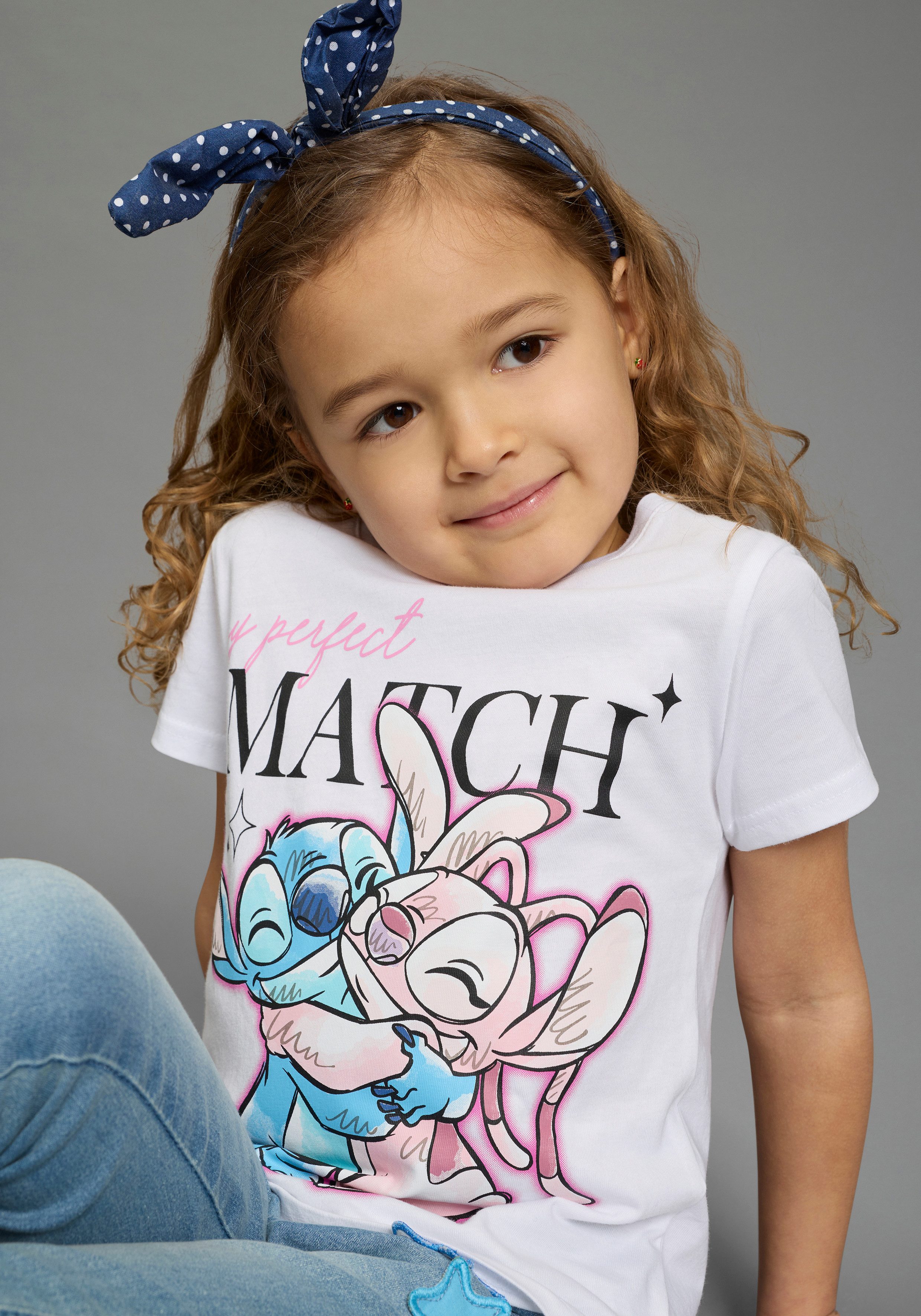 KIDSWORLD T-Shirt STITCH: perfect match - Disney Shirt Kurzarm, mit Rundhalsausschnitt, bedruckt, aus Baumwolle