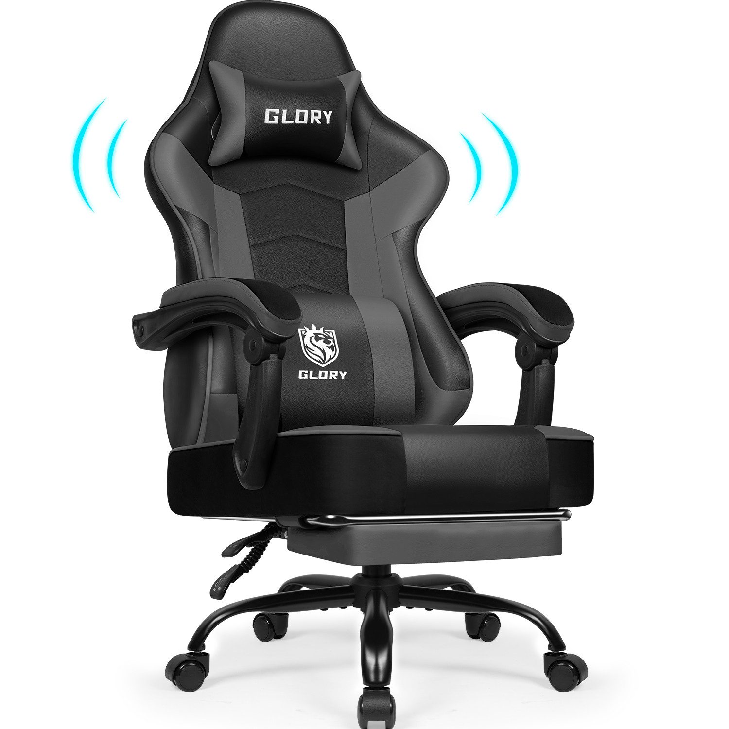 Hiazurm Gaming-Stuhl Gaming Stuhl, Bürostuhl Ergonomisch Wippfunktion bis zu 170° (Gaming Chair mit Fußstütze, 10 cm Höhenverstellung), Verstellbarem Lenden- & Kopfkissen, Gamer Stuhl 150kg Belastbarkeit