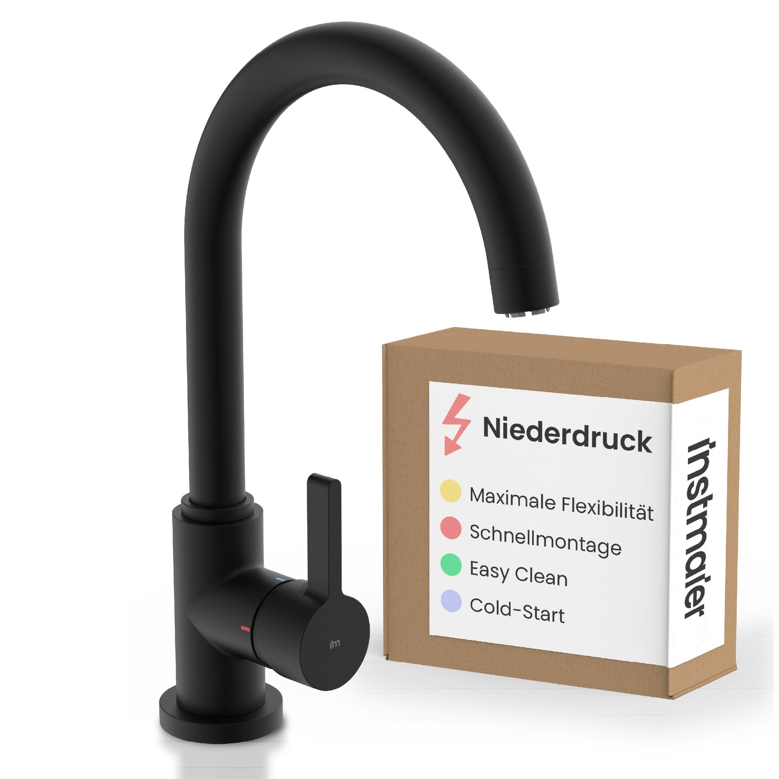 instmaier Spültischarmatur Leona 360° schwenkbar, Niederdruckarmatur, schwarz matt