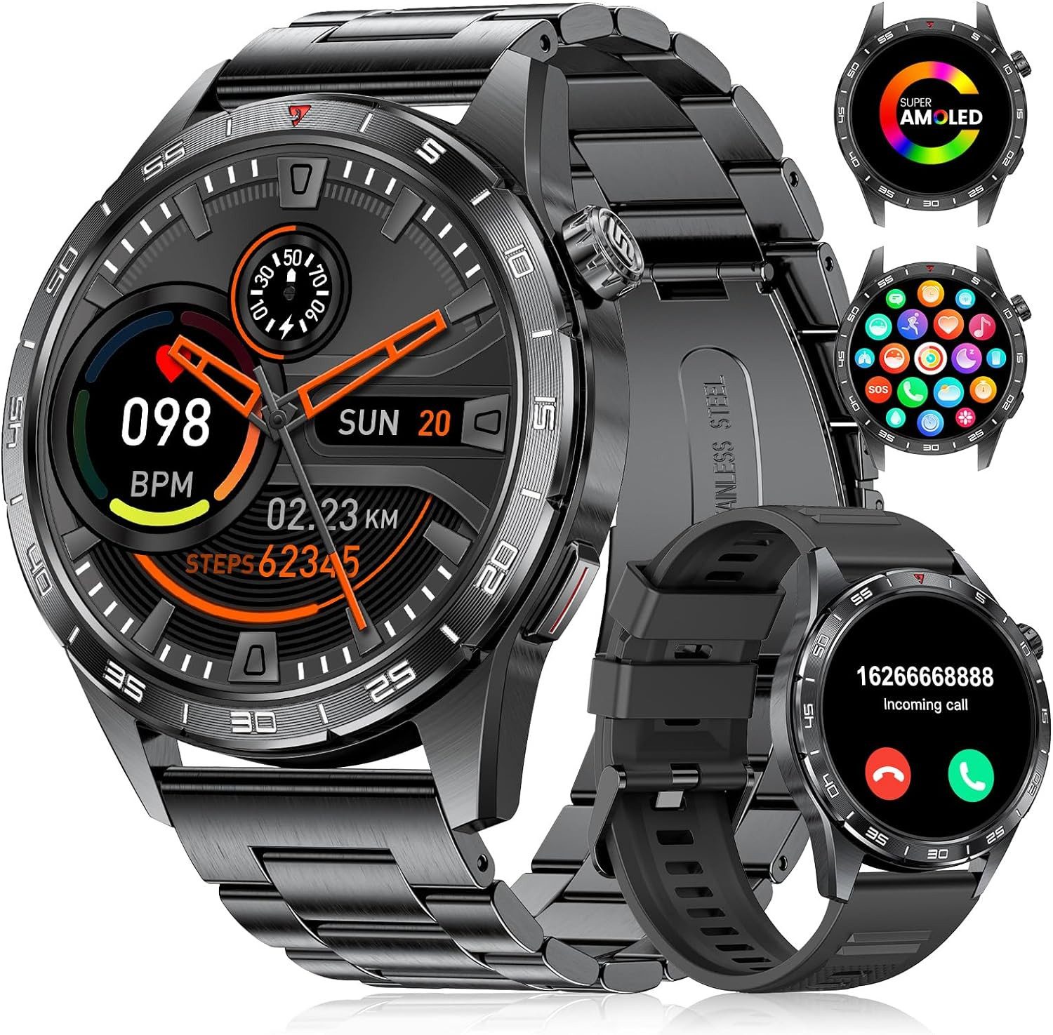 Lige Ultra-klares visuelles Erlebnis Smartwatch (1,43 Zoll, Android, iOS), mit Bluetooth-Anruf,Fitness Tracker Wasserdicht IP68 mit 100+Sportmodi