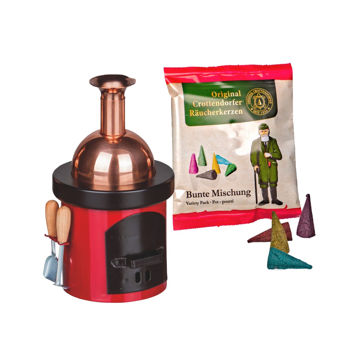 Crottendorfer Räuchermännchen Crottendorfer Räucherhaus Braukessel inkl. 5 Räucherkerzen Tannenduft, inklusive 5 Räucherkerzen