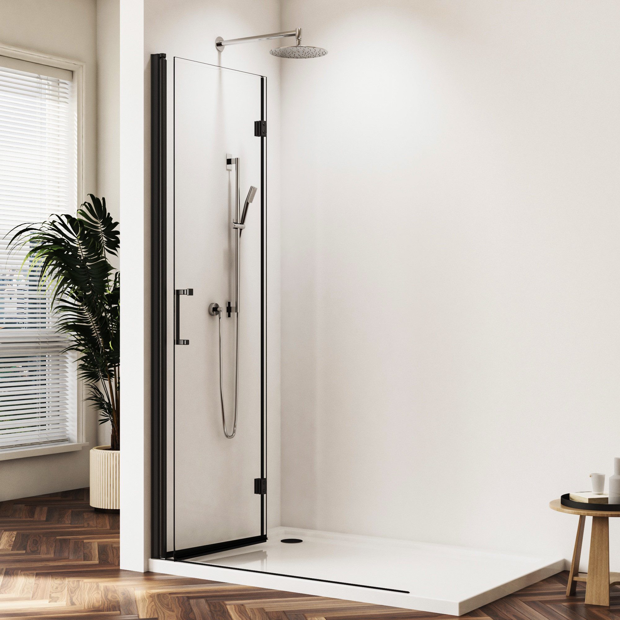 Hopibath Walk-in-Dusche Duschwand Schwarz Duschabtrennung faltbar, 5mm Nano Glas, (Falttür Rahmenlos, Höhe:195cm), 180° Faltbar, Rechts-und Links montierbar