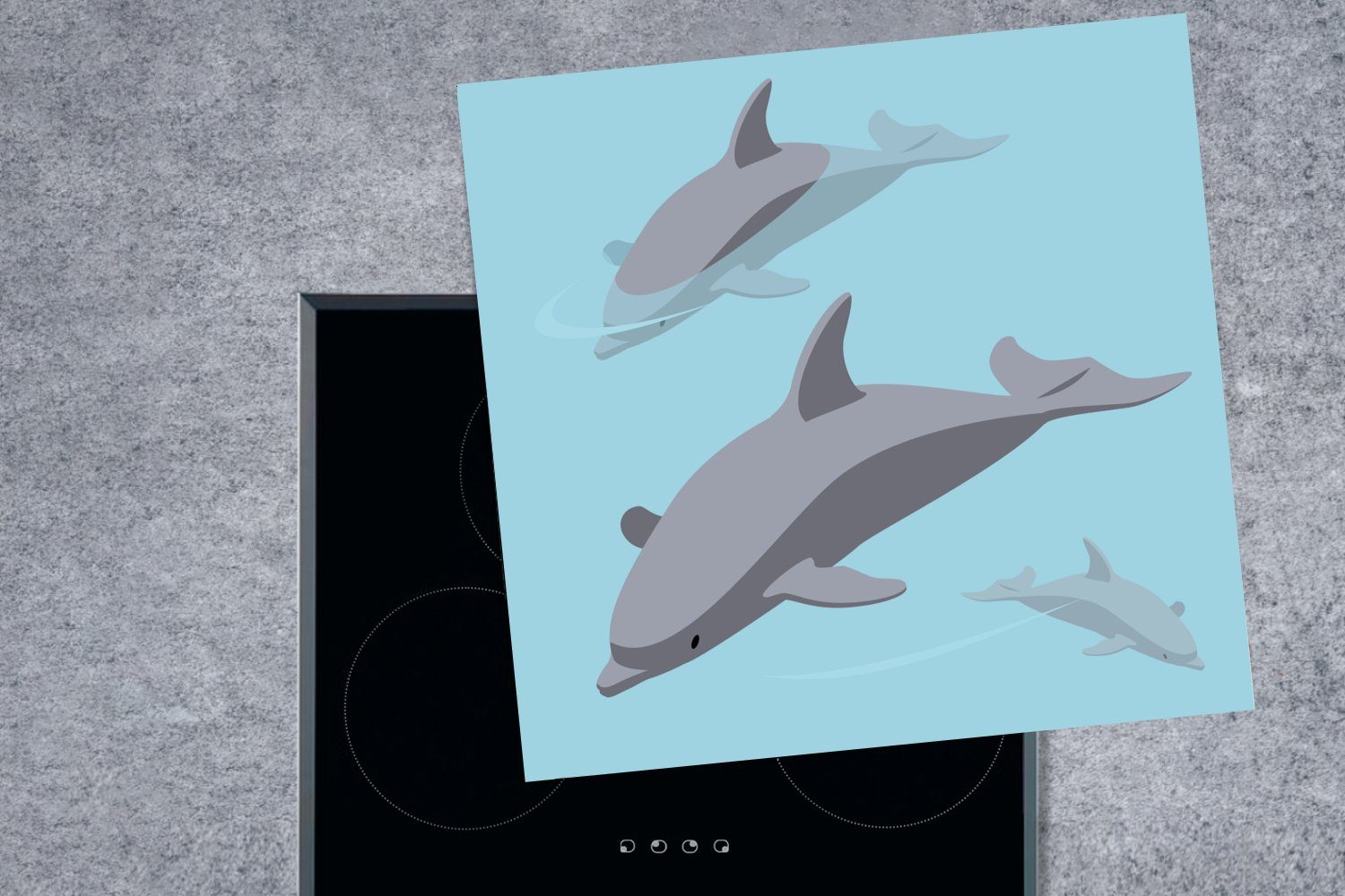 cm, für Delfine - (1 78x78 Blau, MuchoWow tlg), Wasser Herdblende-/Abdeckplatte küche Arbeitsplatte - Vinyl, Ceranfeldabdeckung,