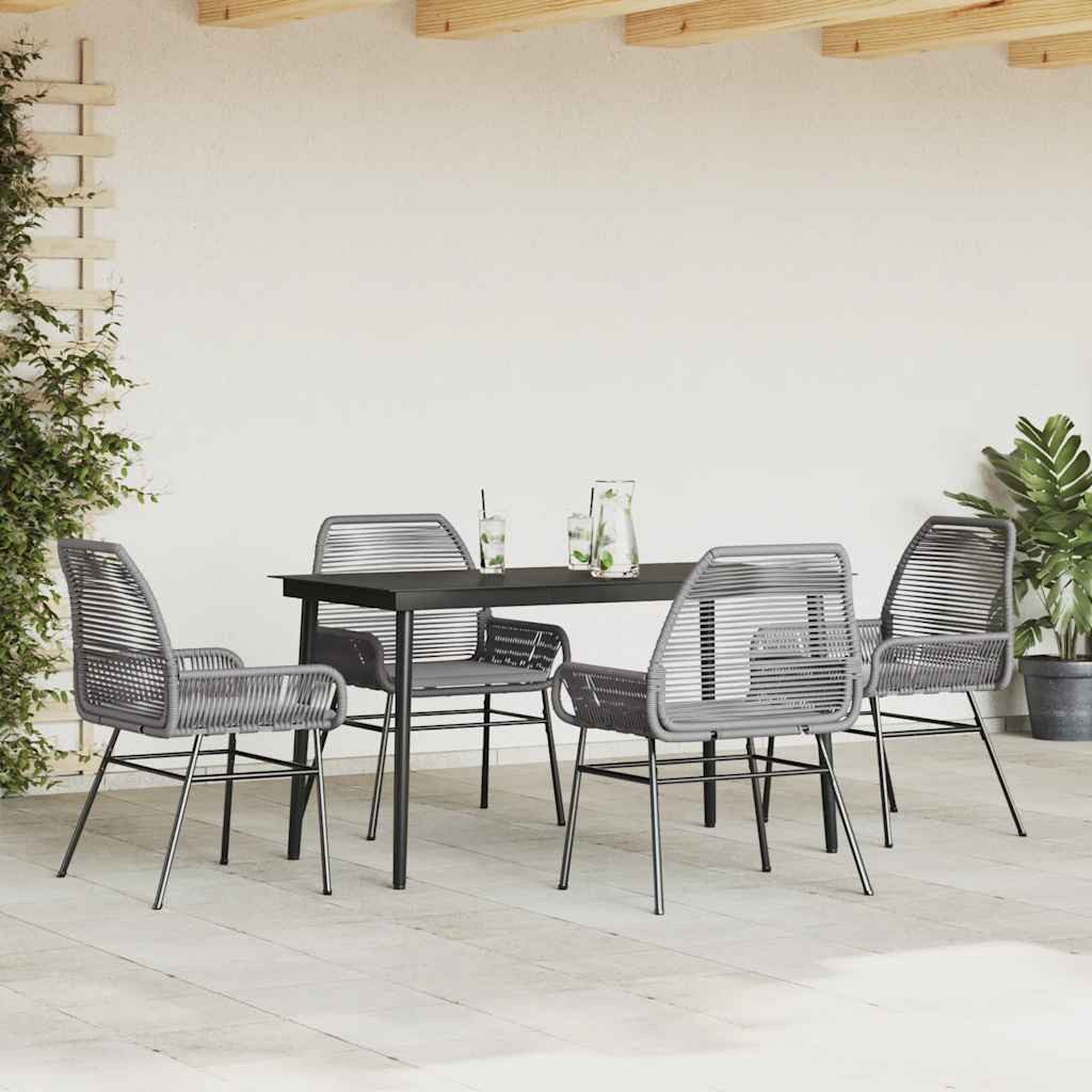 vidaXL Garten-Essgruppe 5-tlg. Garten-Essgruppe mit Kissen Grau Poly Rattan Glas, (4-tlg)