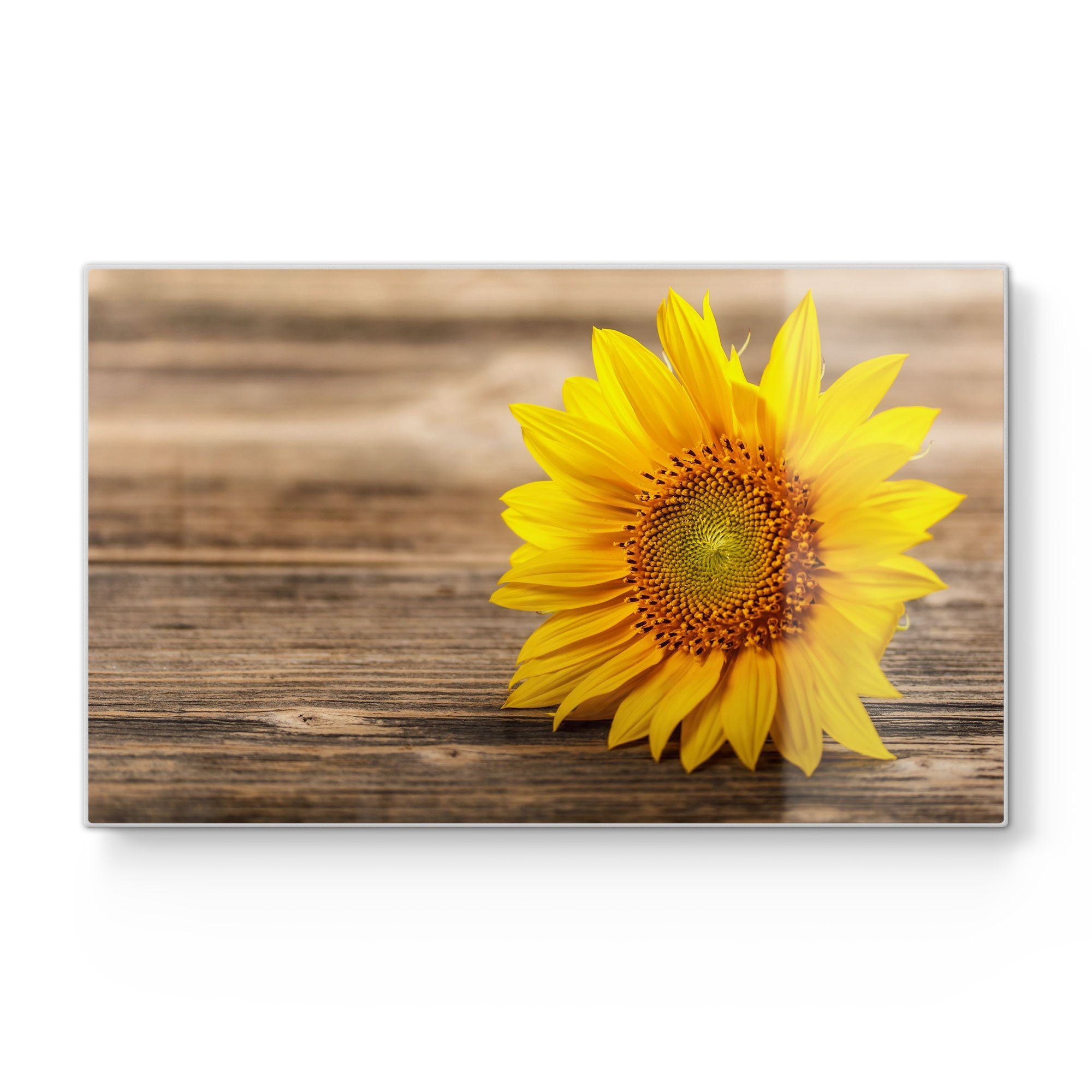 DEQORI Schneidebrett 'Sonnenblume Schneideplatte Holz', Platte Frühstücksbrett auf Glas