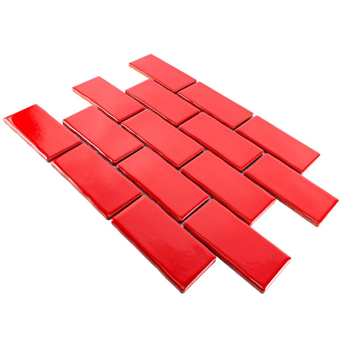 Mosafil Mosaikfliesen Keramik Mosaik Fliesen Florenz Handgemacht, Keramik 30.900x26.500, rot, 100% Handgeschnitten - Verlegefertig auf ein Netz geklebt -
