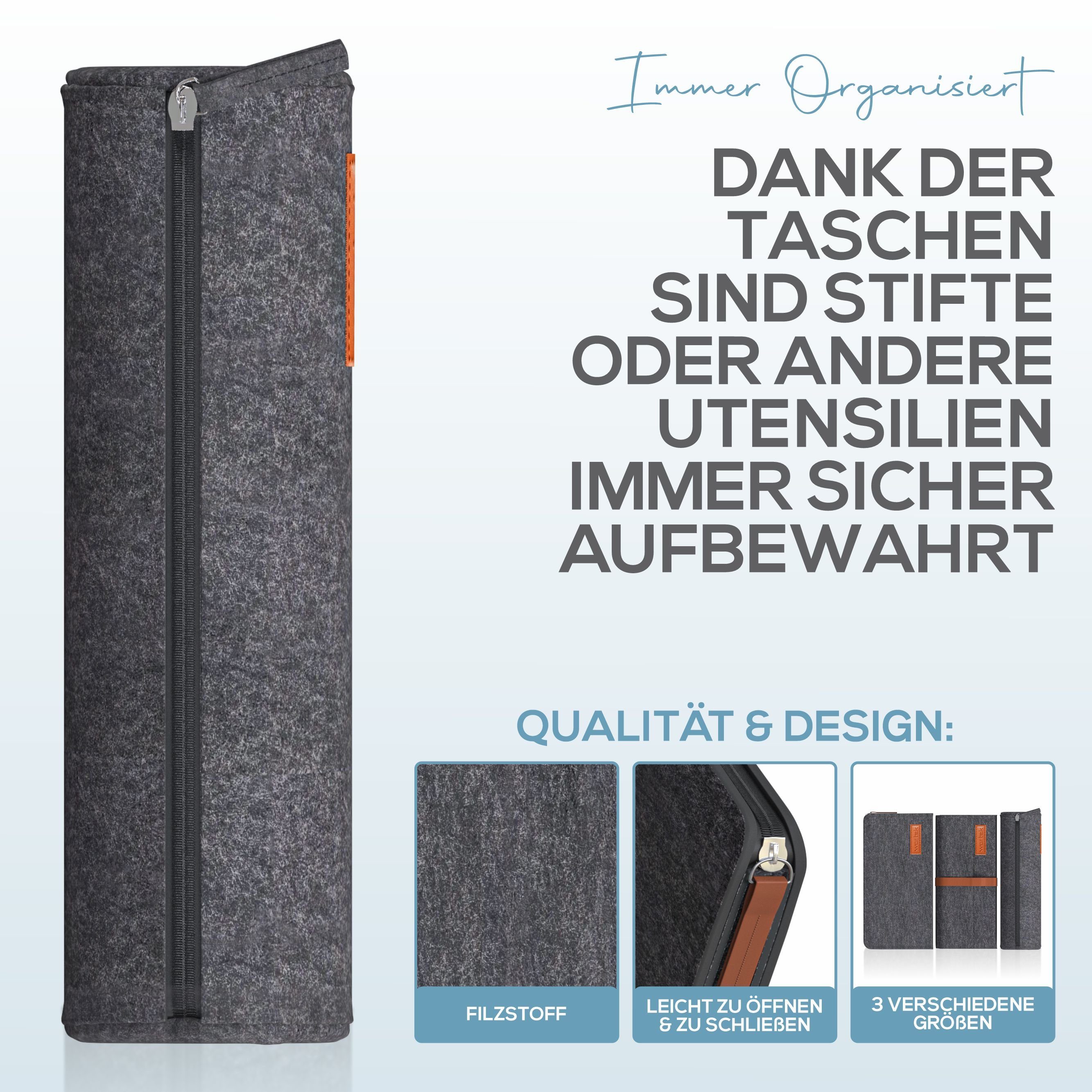 wortek Federmäppchen Filz Federmäppchen, 3fach, 1x Federmappe Mäppchen, 1x Schlampermäppche, (Set, 3-teilig), Filztaschen Etui Mäppchen für Schule & Büro – Bild 3 von 5