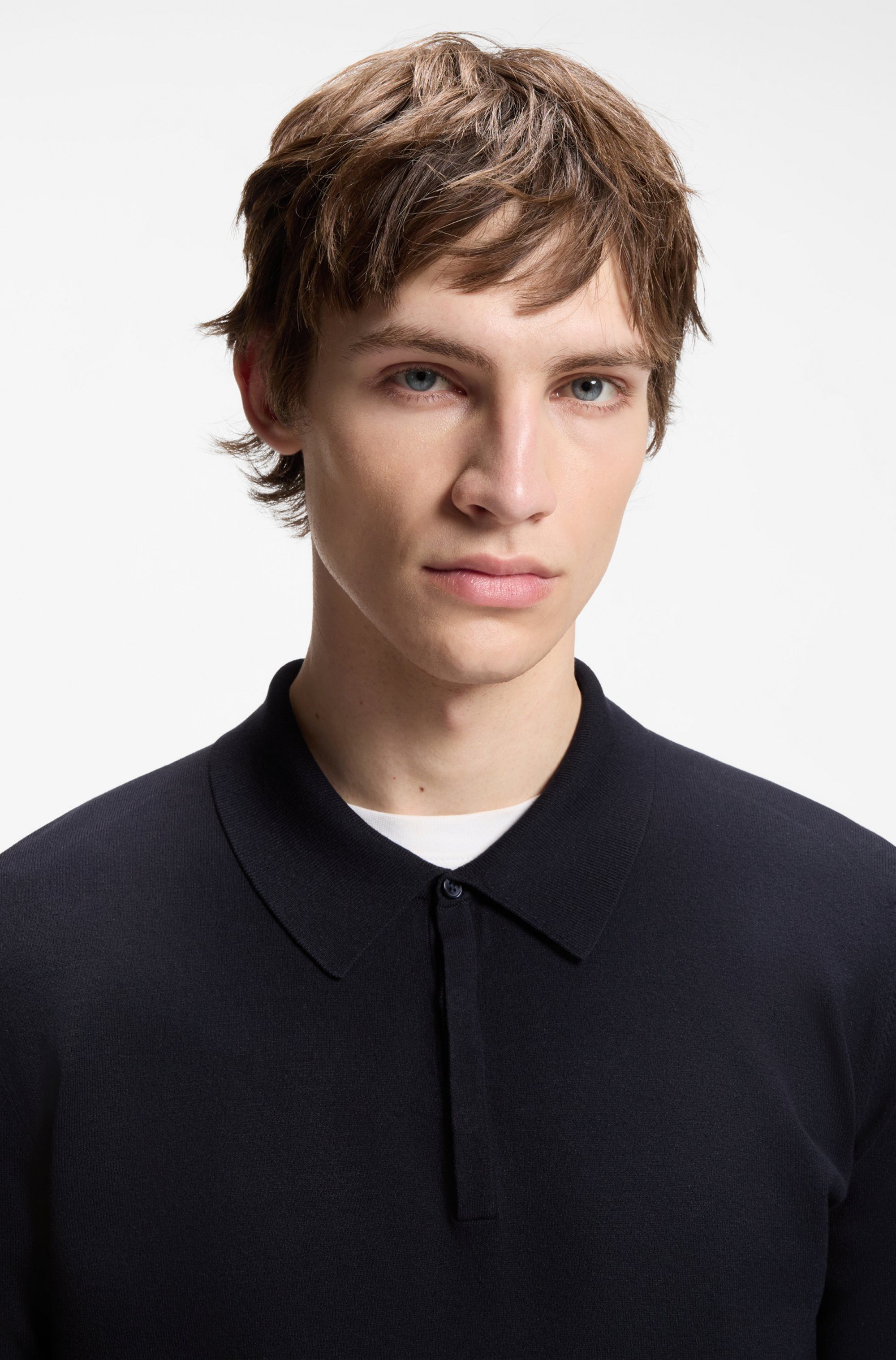 HUGO Polokragenpullover San Pippo Polokragen, Feinstrick, schmale Passform