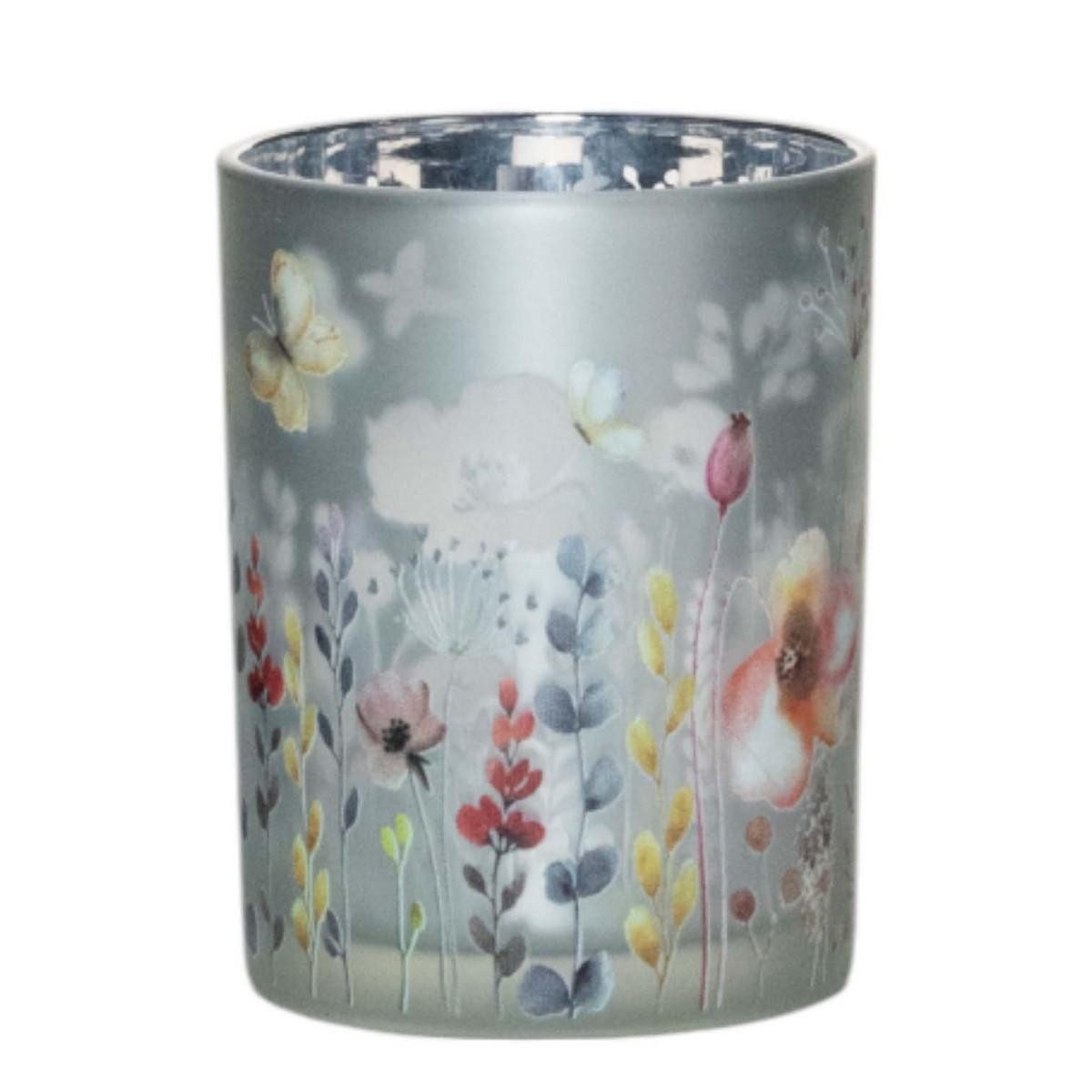 INNA-Glas Kerzenhalter Teelichthalter ALLISTER, bunt-matt-silber-glänzend, 12,5cm, Ø10cm