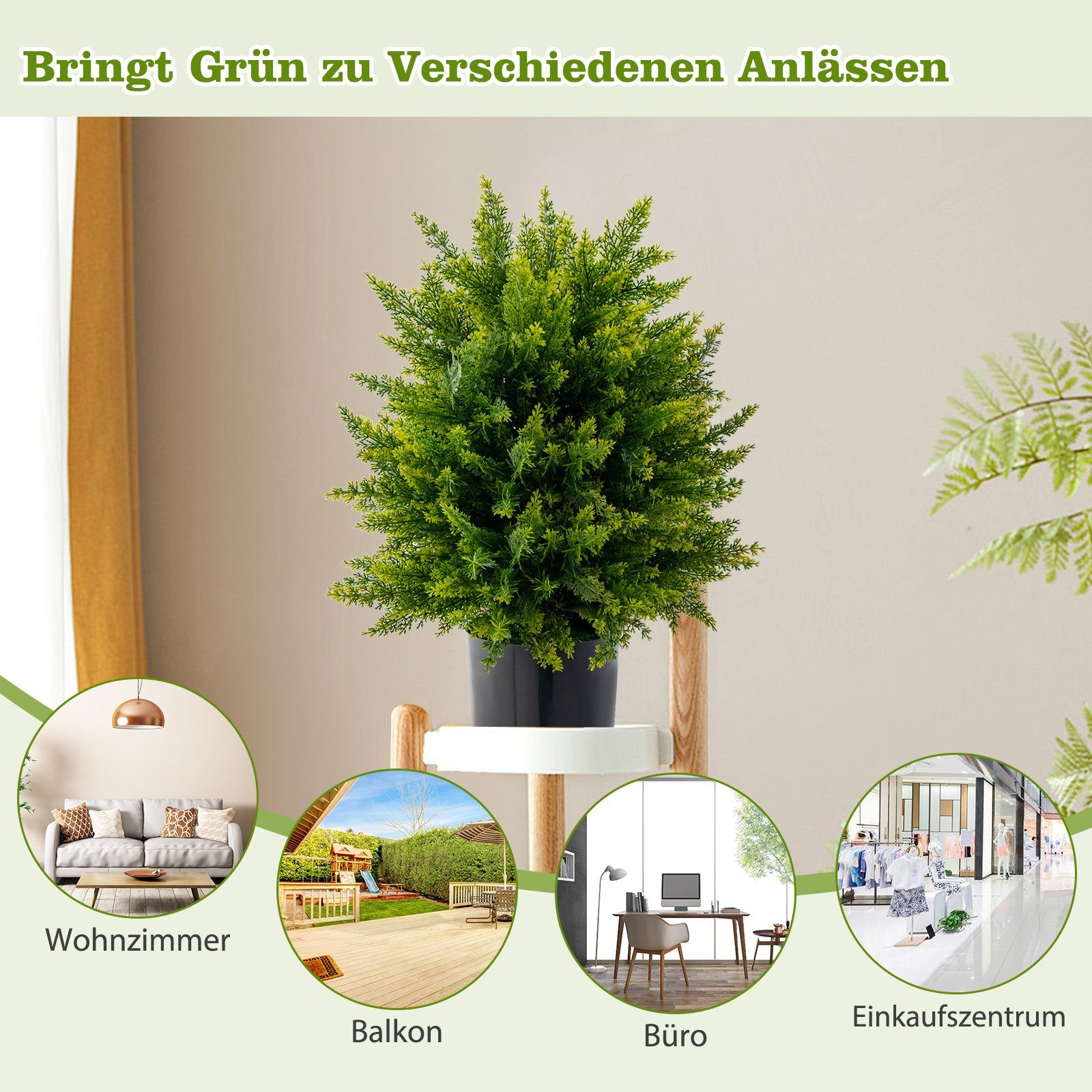 Kunstpflanze, COSTWAY, Höhe 55 cm, 2er Set Zeder Buchsbaum mit Topf