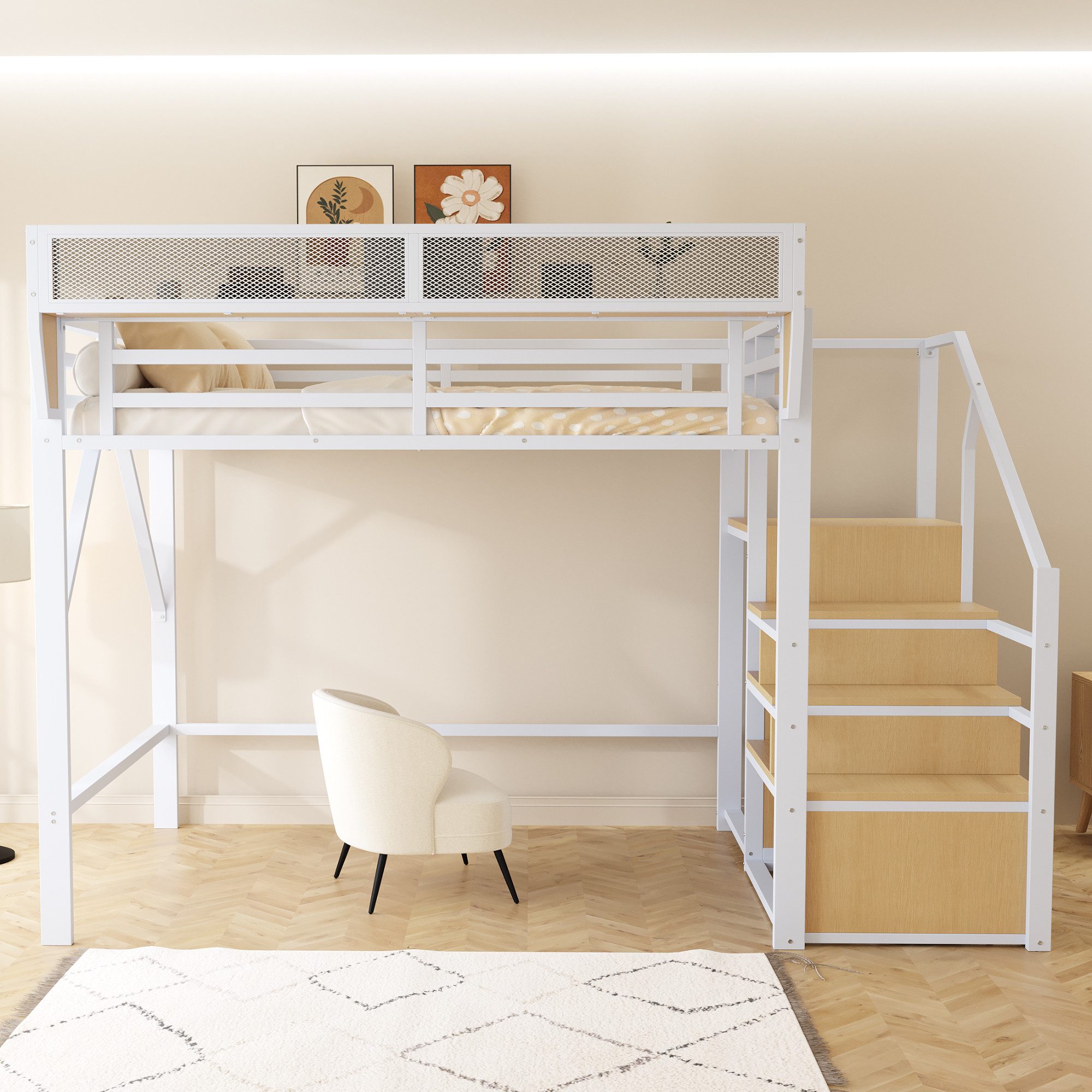 MODFU Hochbett Funktionsbett Kinderbett (140x200 mit Regal & sicherer Leite günstig online kaufen