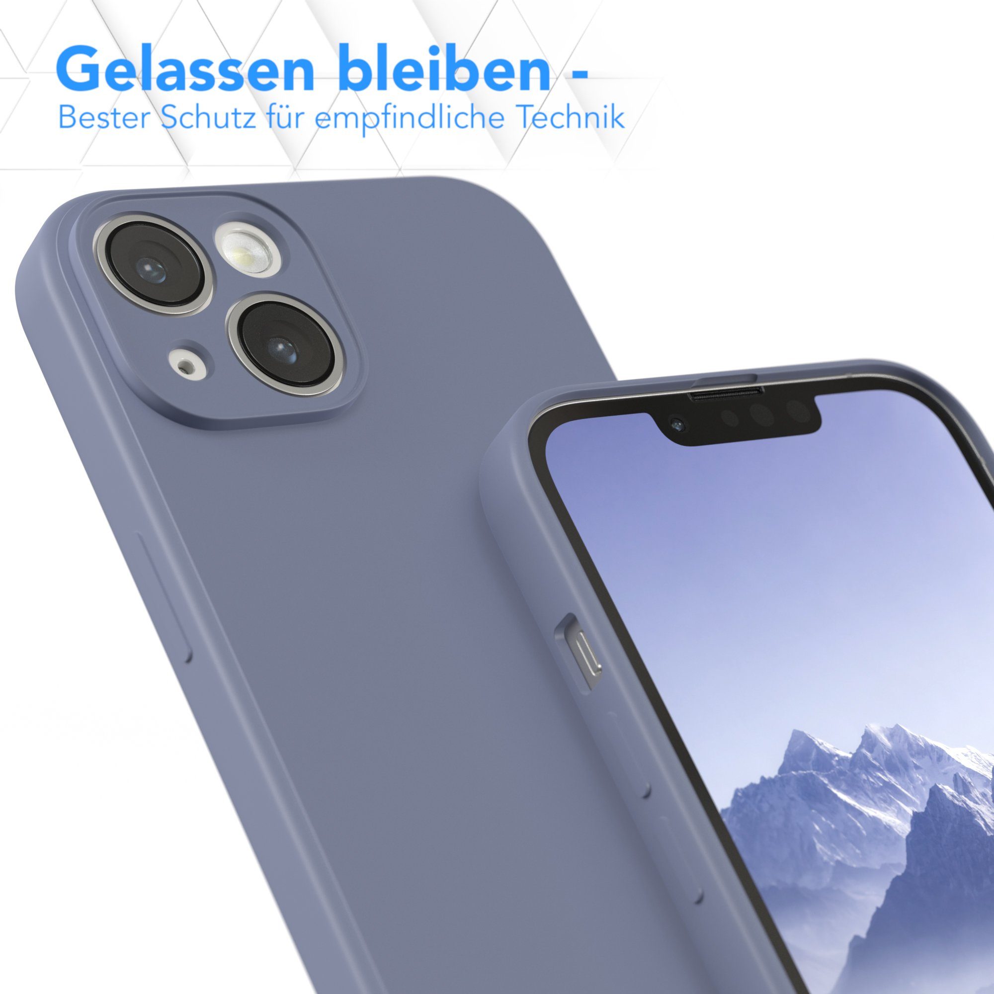 EAZY CASE Handyhülle für Apple iPhone 14 Hülle Silikon 6,1 Zoll, Silikon Schutzhülle mit Kameraschutz Matt Back Cover Soft Eis Blau – Bild 4 von 5