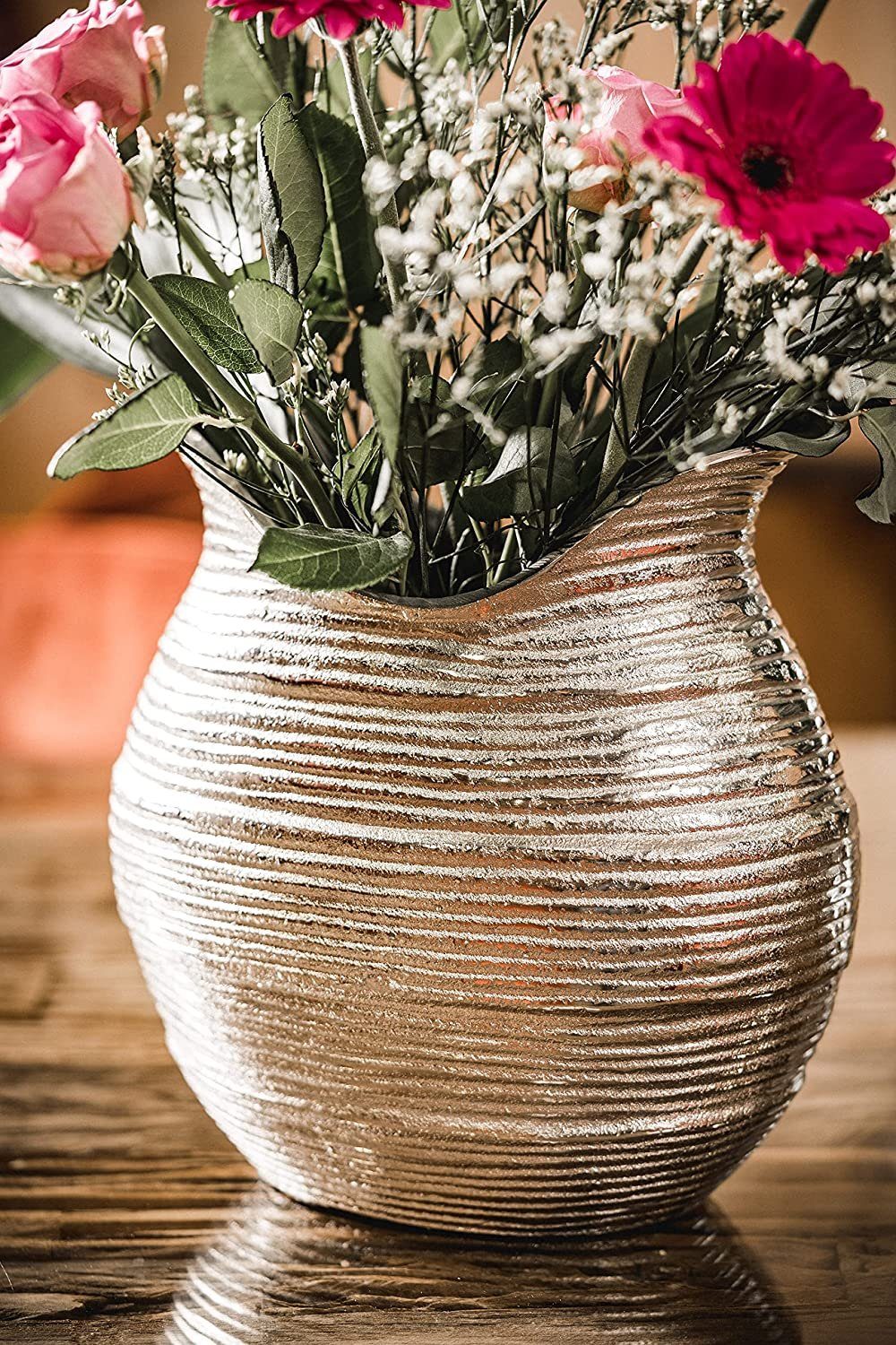 MichaelNoll Dekovase Vase Dekovase Aluminium Silber Deko Metall 27 cm