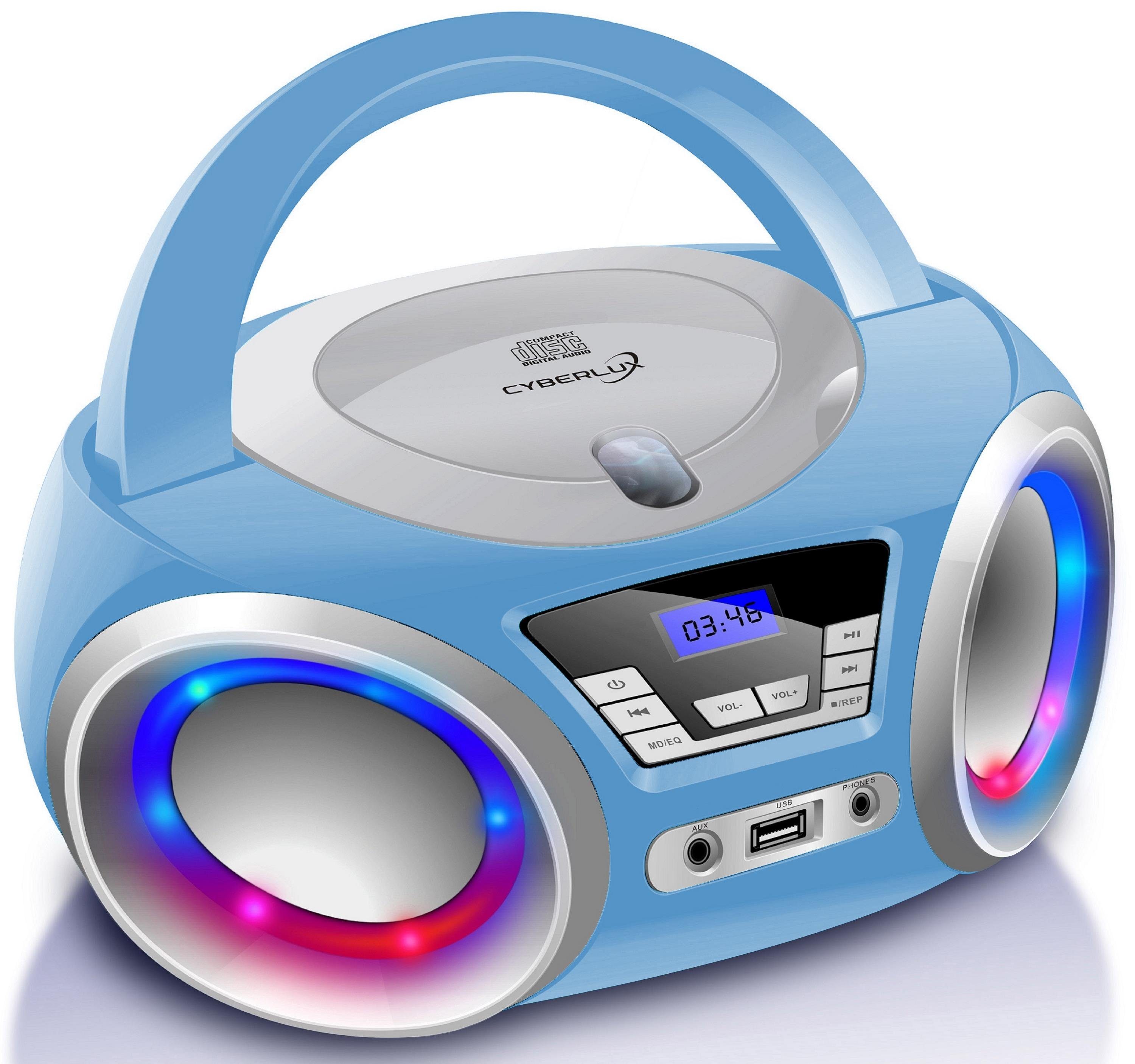 mit (CD, ,tragbar,LED-Disco-Beleuchtung,FM Cyberlux Boombox tragbarer USB) Radio CL-900 MP3 CD-Player