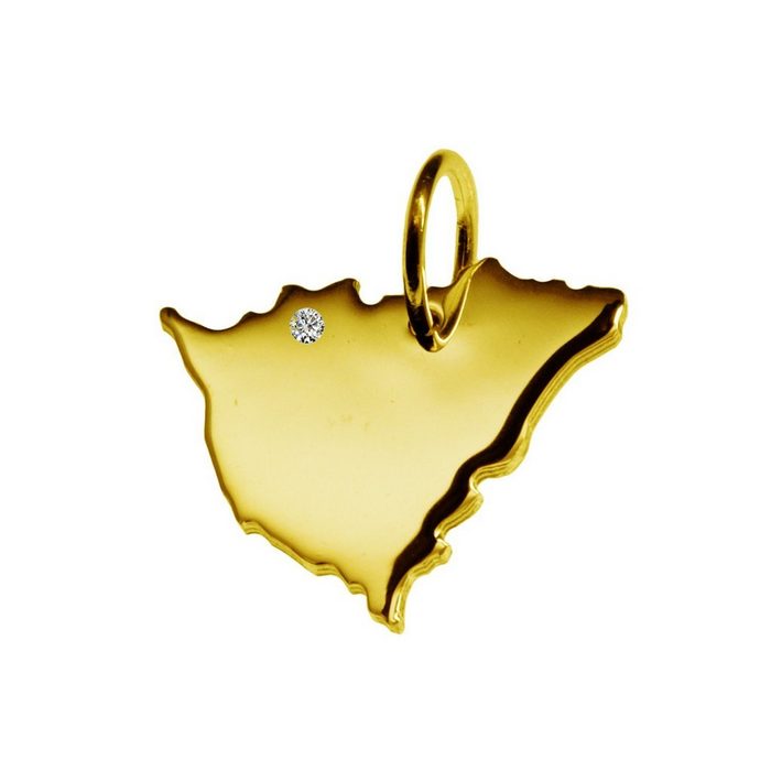 schmuckador Kettenanhänger Kettenanhänger in der Form von der Landkarte Nicaragua mit Brillant 0 015ct an Ihrem Wunschort in massiv 585 Gelbgold