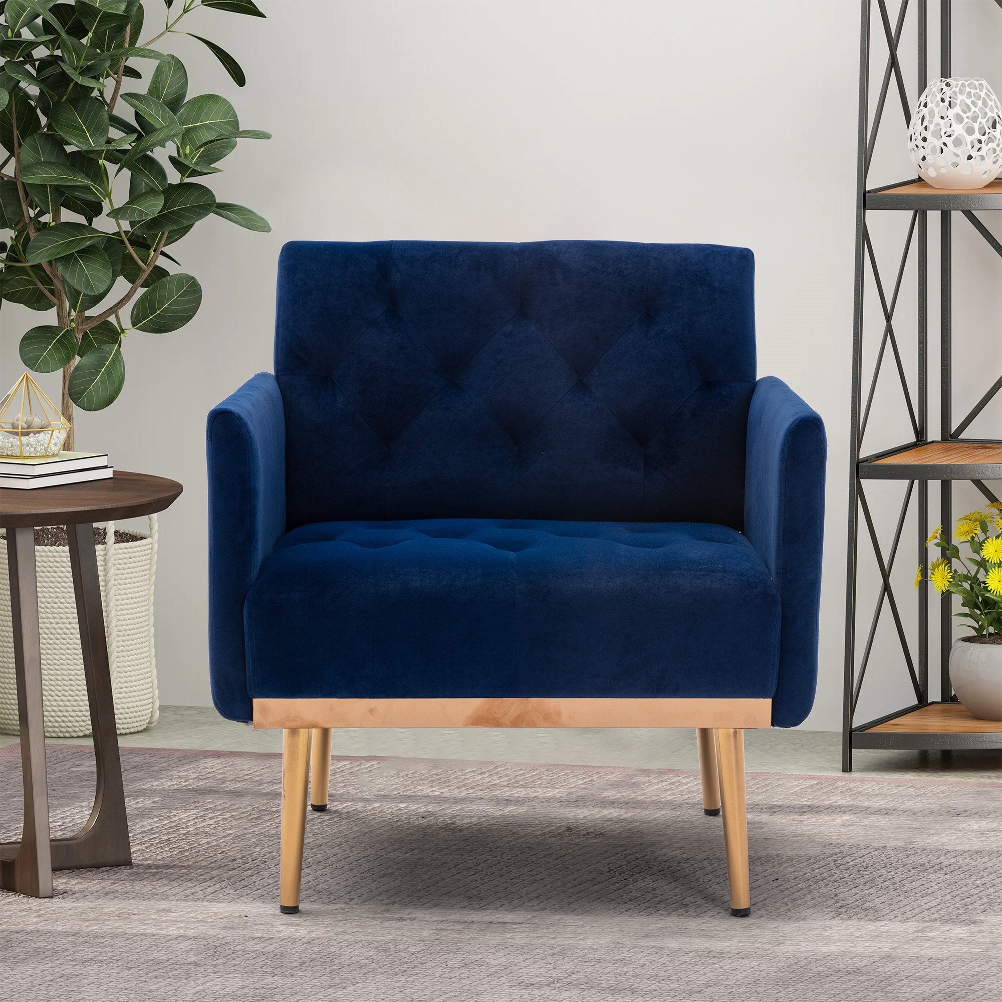 Freizeitsessel Füßen,Vierbeiniger Stuhl, mit REDOM roségoldenen blau Akzentstuhl Esszimmerstuhl