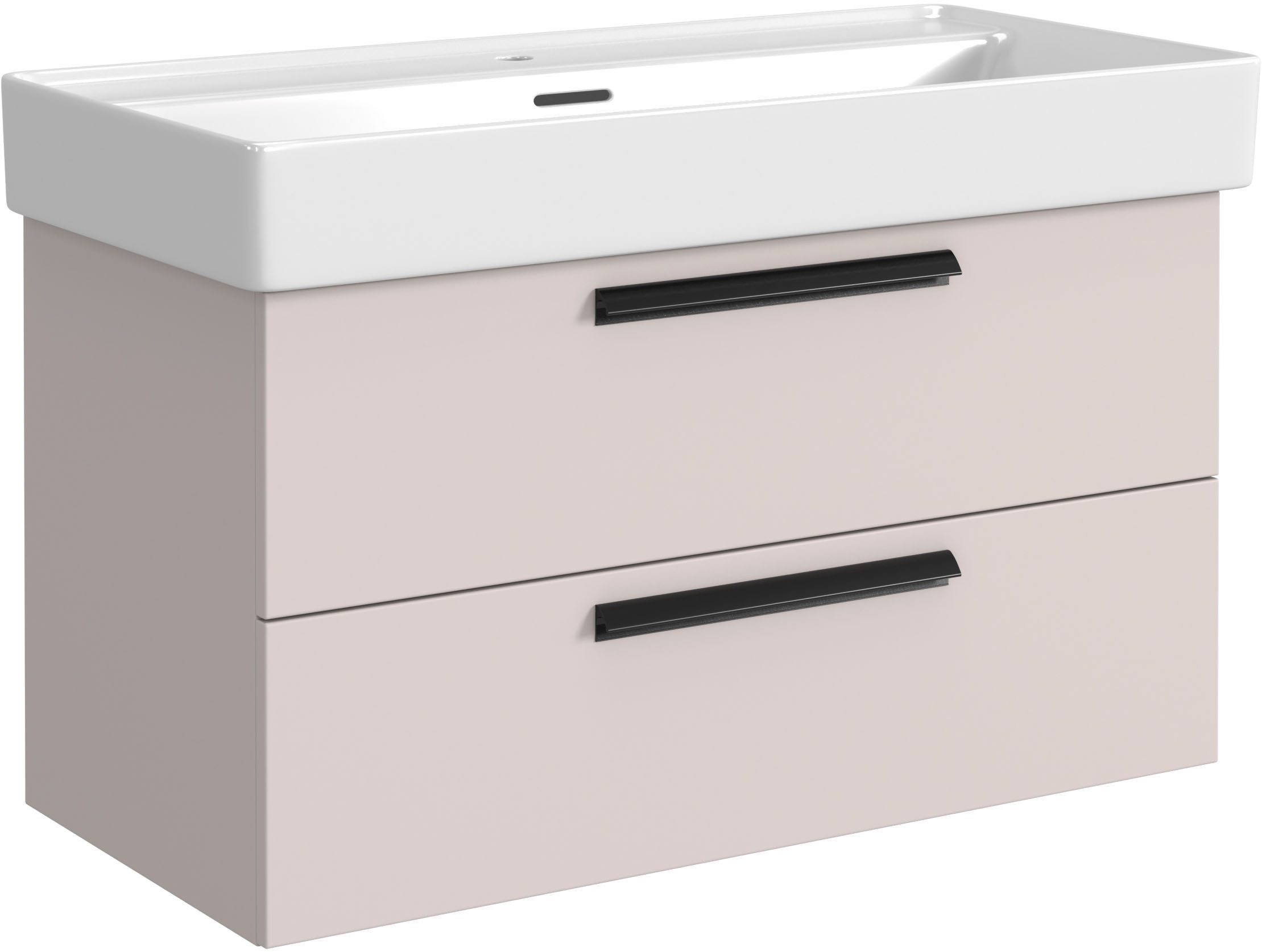 welltime Badmöbel-Set SALVADA, 2tlg-Set, gedämpfte Scharniere, Softclose, Keramikbecken, (Maße (B/T/H): 100/47,5/200 cm), Kaschmir, Keramikbecken 1 od. 2 Armaturlochbohrungen