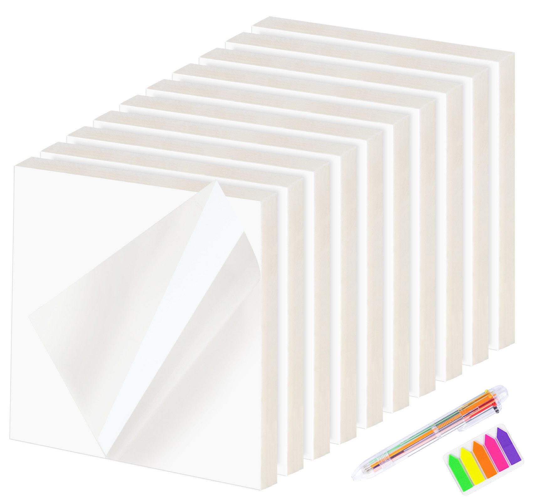 Homewit Haftnotizblock Haftnotizen Sticky Notes Set Selbstklebende Notizzettel, 1000 Blatt Transparent PET Zettel mit Haftstreifen und Kugelschreiber