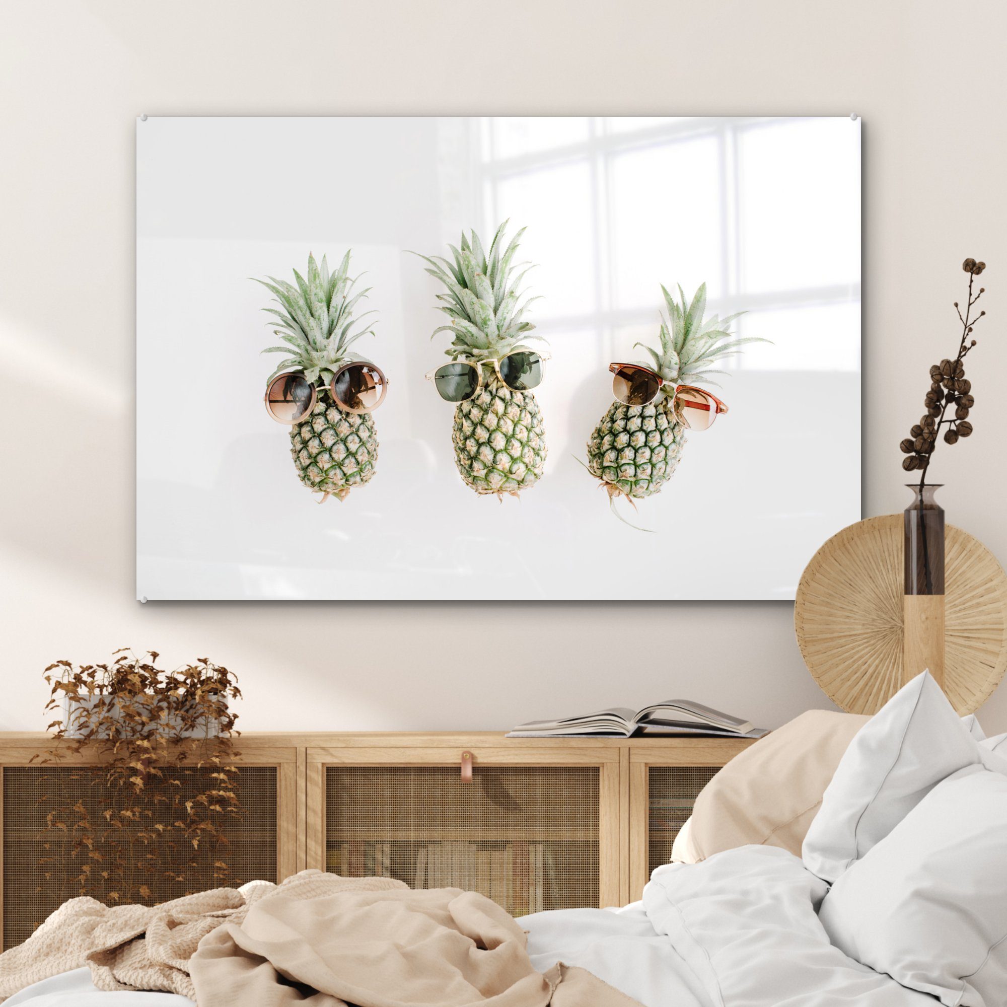 MuchoWow Acrylglasbild & Sonnenbrille, Wohnzimmer - - Tropisch Acrylglasbilder St), Schlafzimmer (1 Ananas