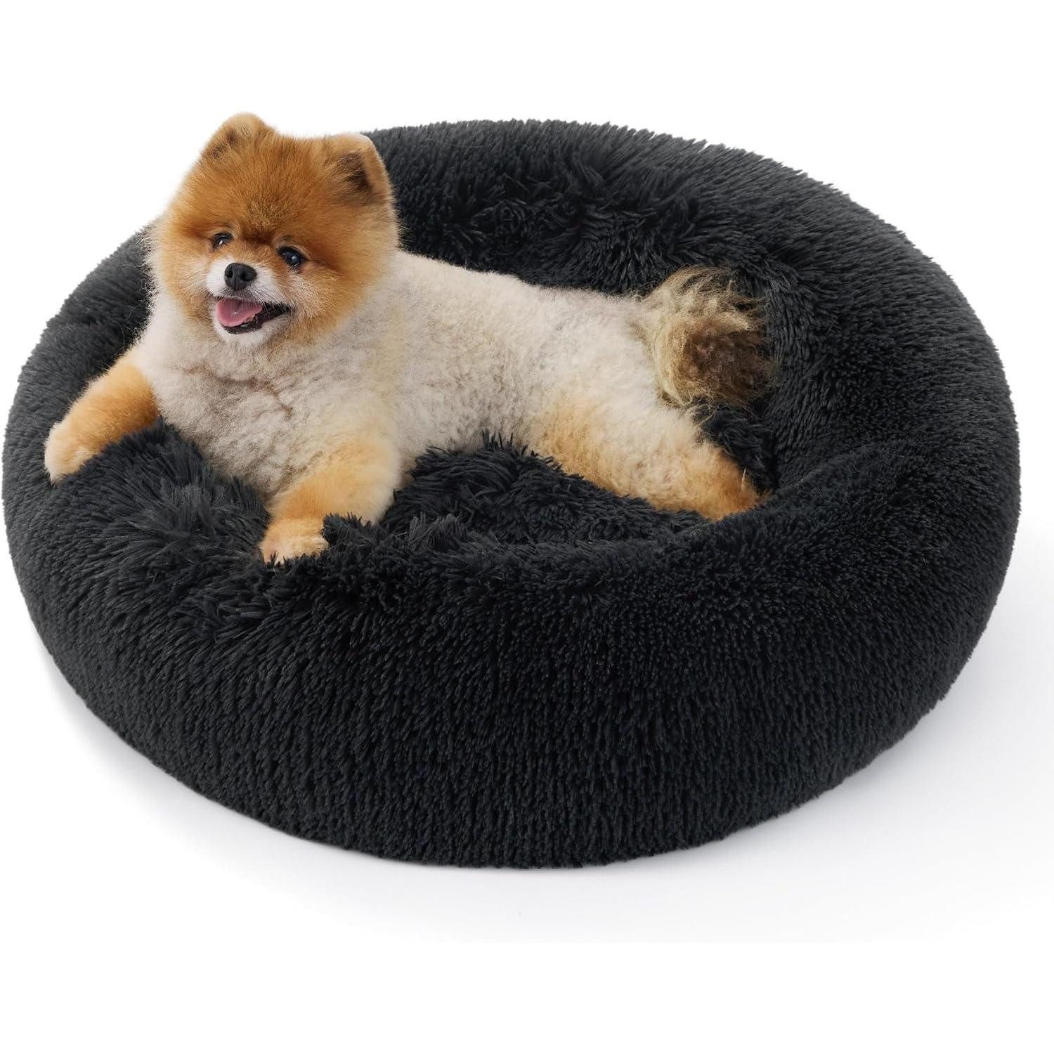 LuxusKollektion Katzenliege Katzenbett waschbar rund 60 cm plüsch Dunkelgrau L 60 x B 60 x H 14 cm