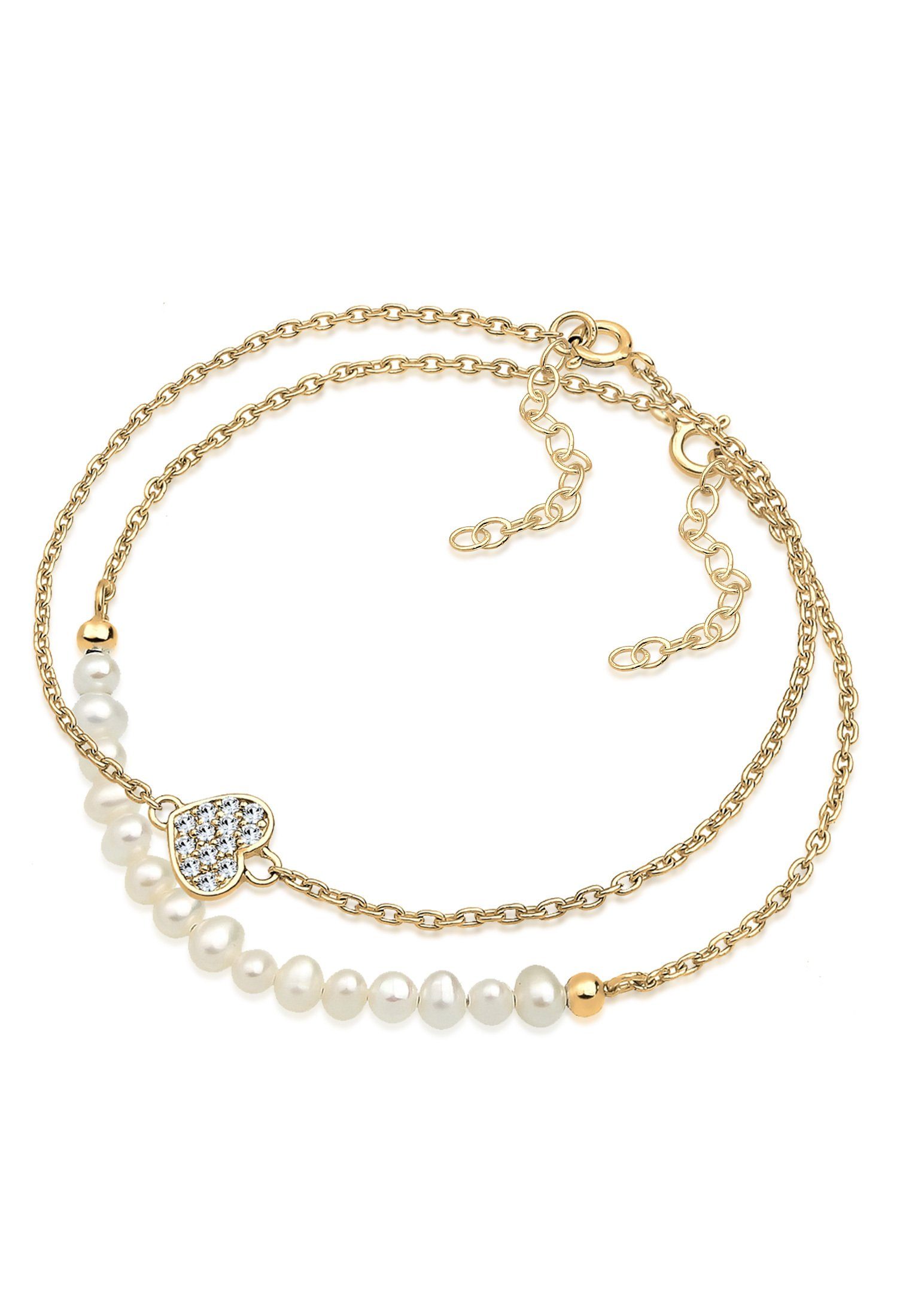 Elli Perlenarmband Set Herz Layer Kristalle Cute 925 Silber