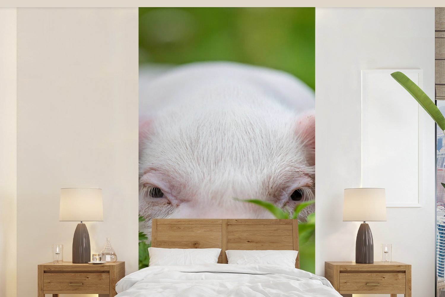 MuchoWow Fototapete Schwein - Tiere - Groß, Matt, bedruckt, (2 St), Vliestapete für Wohnzimmer Schlafzimmer Küche, Fototapete