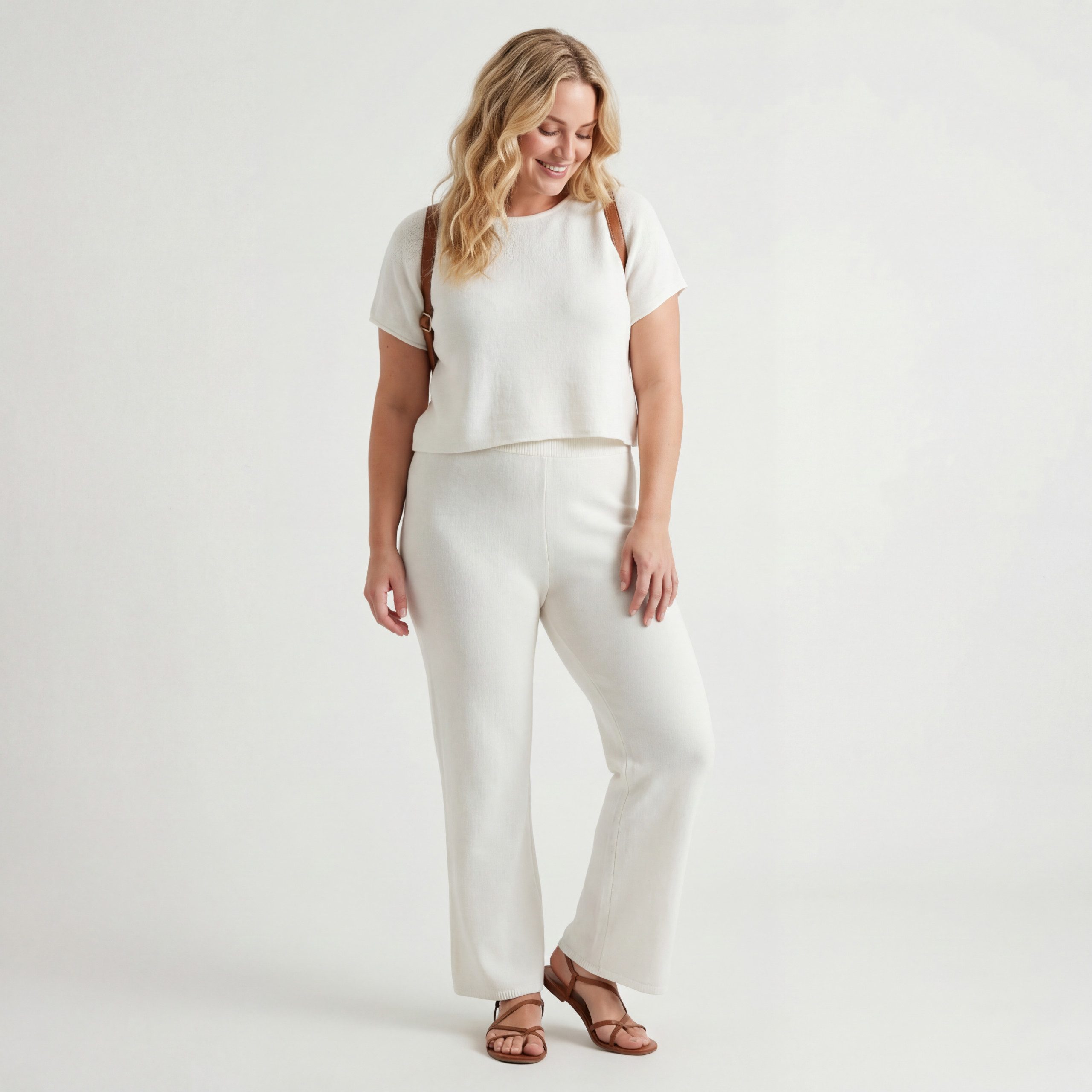 OriginalYou Loungeanzug Damen Feinstrick Set 2-teilig Strickhose mit Stretchbund Kurzarm Shirt One Size Passform 36–40 (36-38 Relaxed, 38-40 Regular)