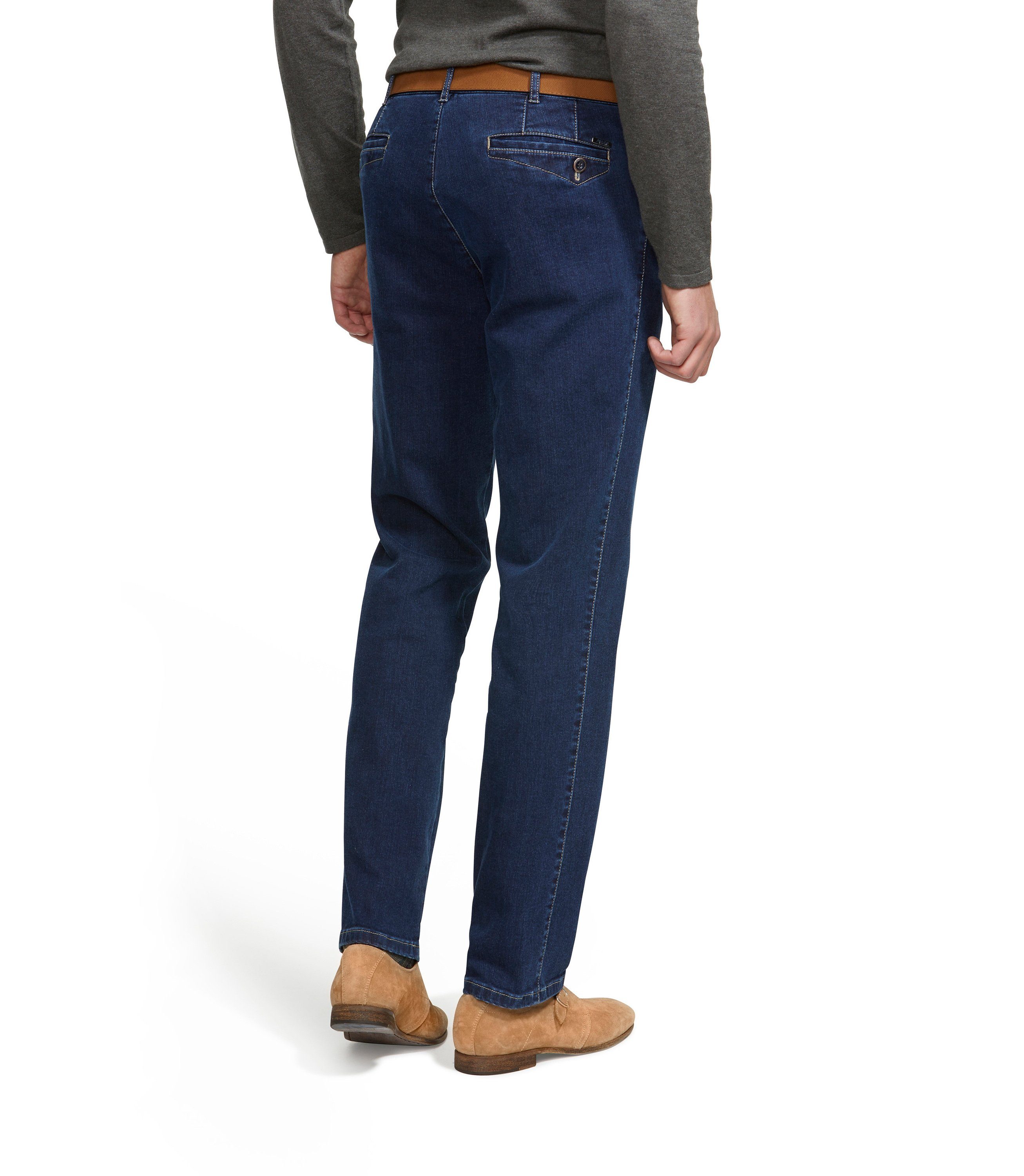 Chino MEYER Dublin blau Stretch-Dehnbund mit Slim-fit-Jeans