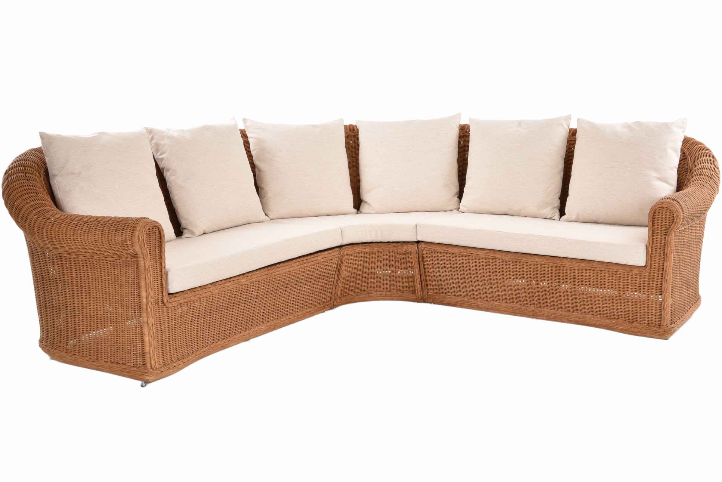 Krines Home Ecksofa Exklusives Ecksofa Mons aus echtem Rattan Wohnzimmer Couch L Form, 3 Teile, Rattan Ecklounge Eckgarnitur Wohnlandschaft Ecke Rattanmöbel