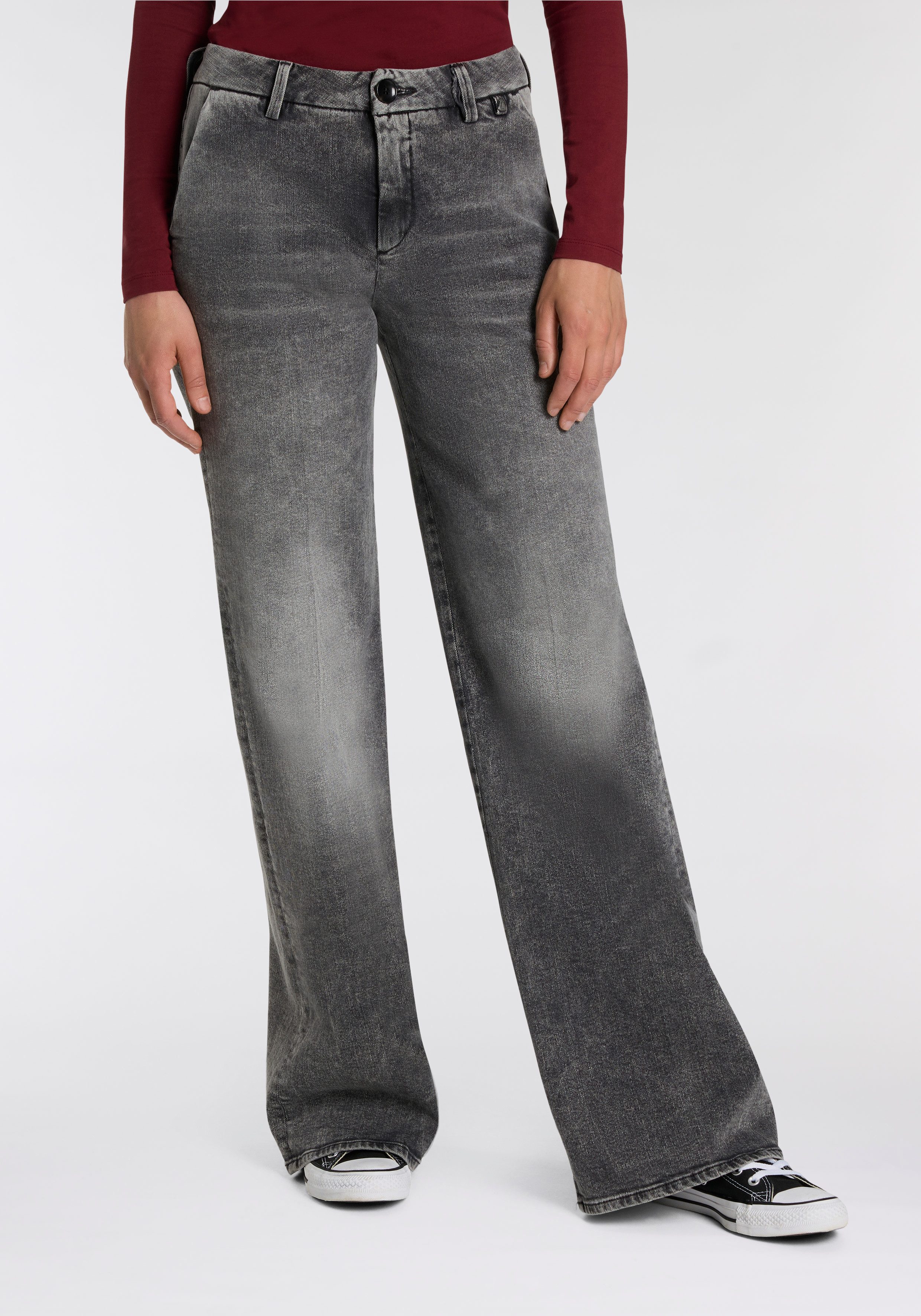 Herrlicher High-waist-Jeans Lovely Flared Denim Black günstig online kaufen