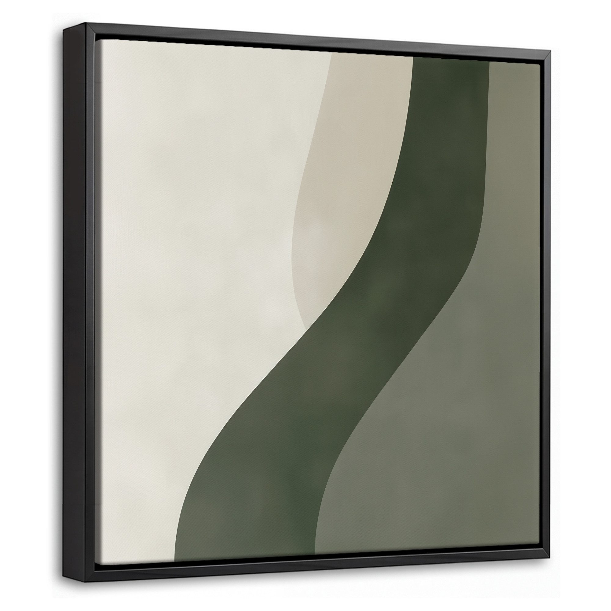 OneMillionCanvasses® Leinwandbild mit Rahmen - Japandi - Grün - Abstrakt - Modern, Fotodruck (1 St), Leinwand Bilder Klein, Wand Dekoration Aesthetic 20x20cm