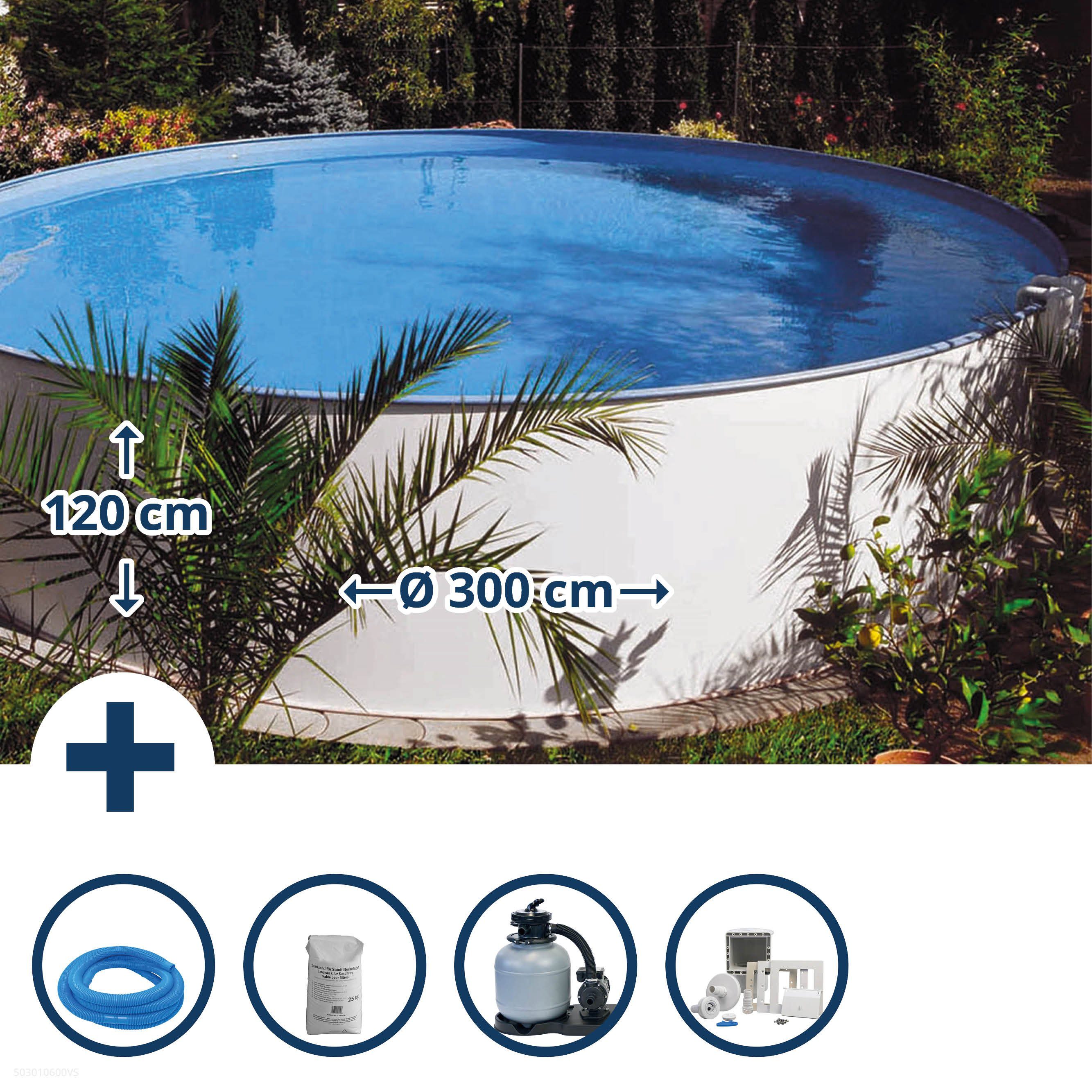 Planet Pool Rundpool Stahlwandpool Set rund Brasilia 300x120 cm, Stahl (Beckenset), verzinkte Stahlwand