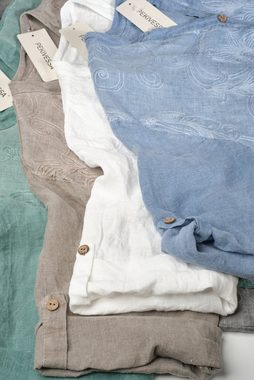 PEKIVESSA Klassische Bluse Leinenbluse Damen mit Stehkragen und edlen Stickereien