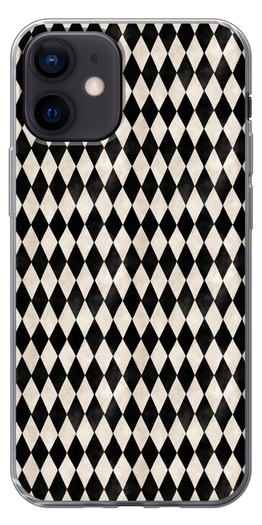 MuchoWow Handyhülle für Apple iPhone 12 Mini Klassisch - Muster - Schwarz, Smartphone-Bumper, Print, Handy Schutzhülle Dünn