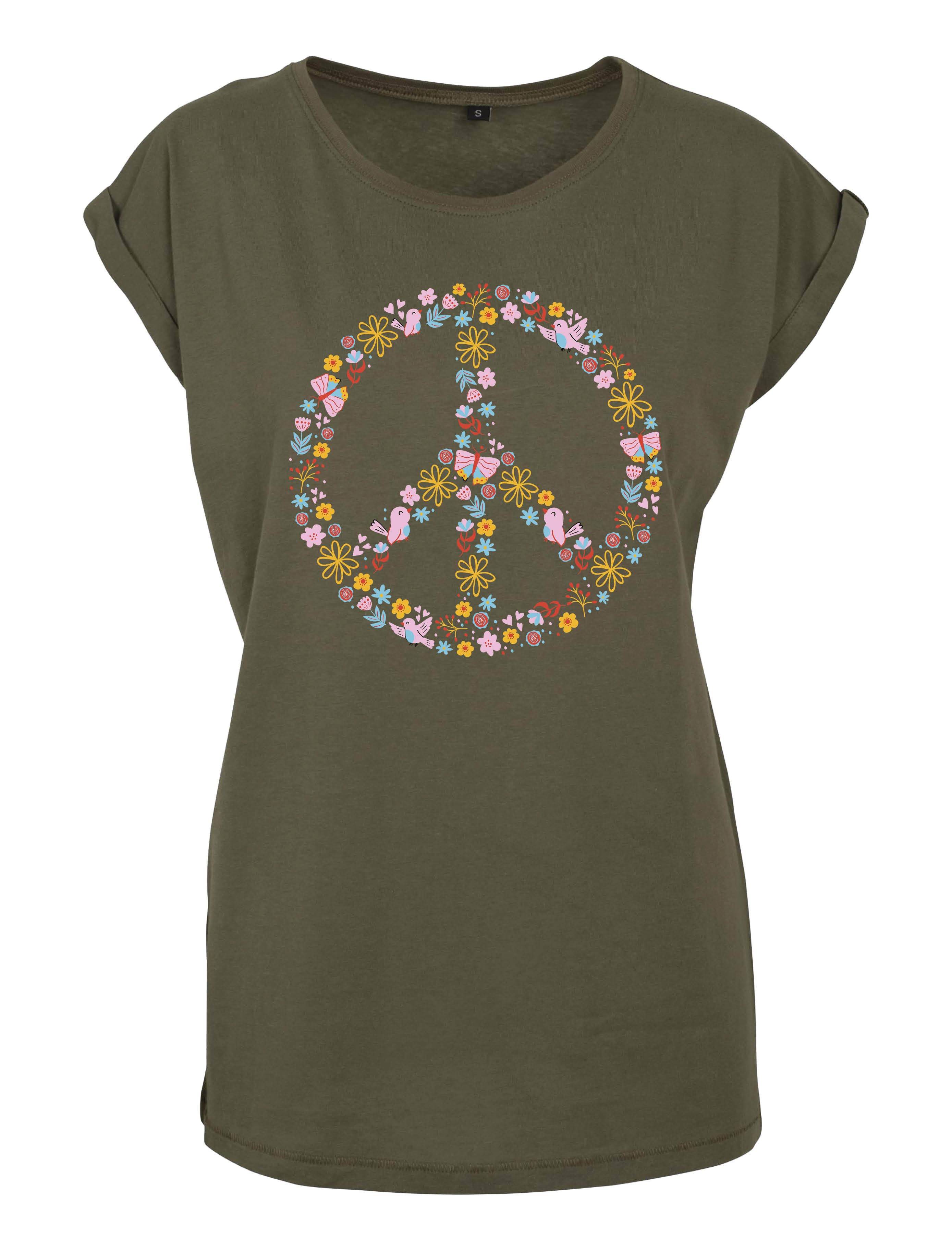 Youth Designz Print-Shirt "Peace Flowers" Damen T-Shirt Statement Geschenk Frauen Motiv mit stylischen Retro Aufdruck