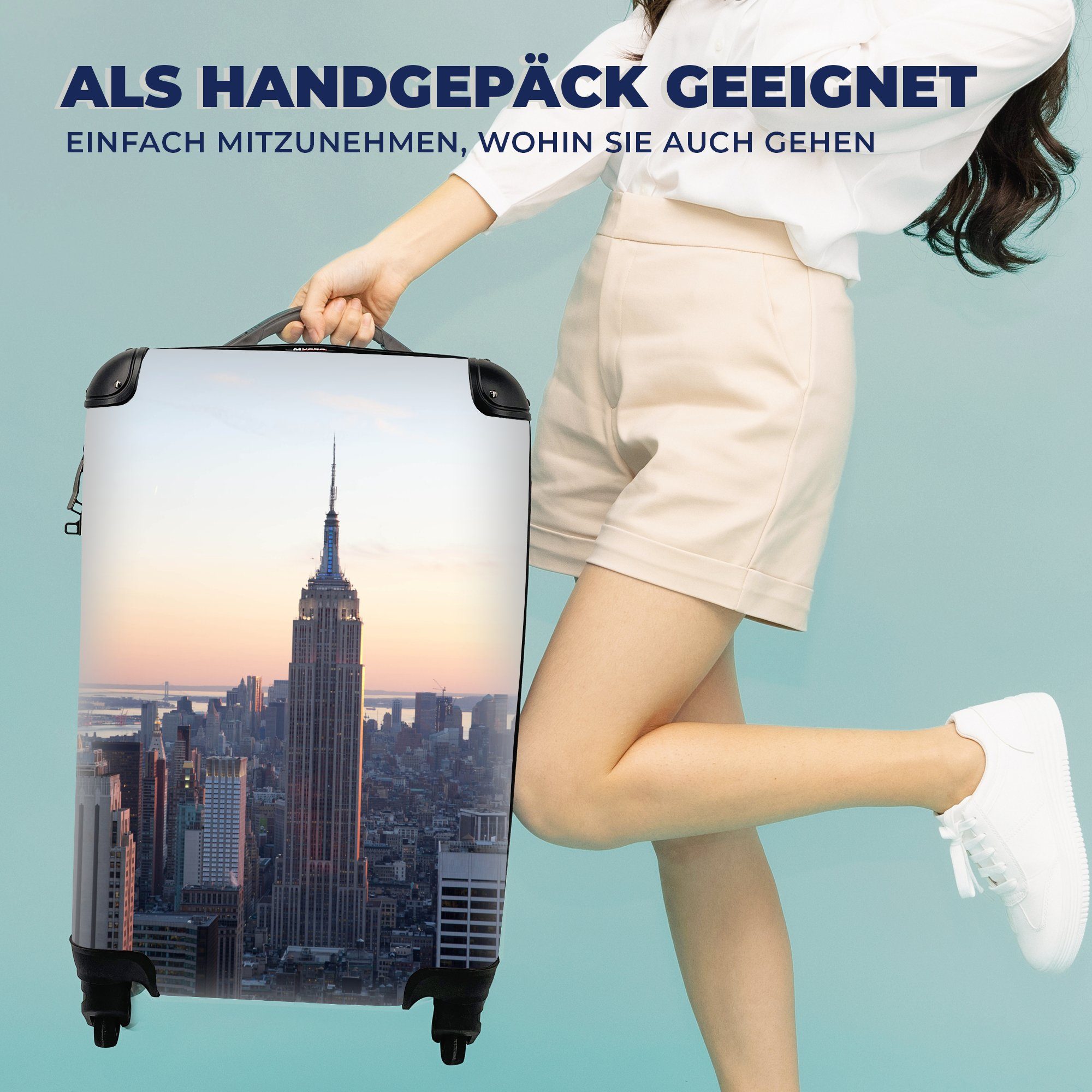 Reisekoffer Reisetasche 4 - für - Handgepäckkoffer rollen, York Ferien, MuchoWow USA Gebäude, New Rollen, mit Handgepäck Trolley,