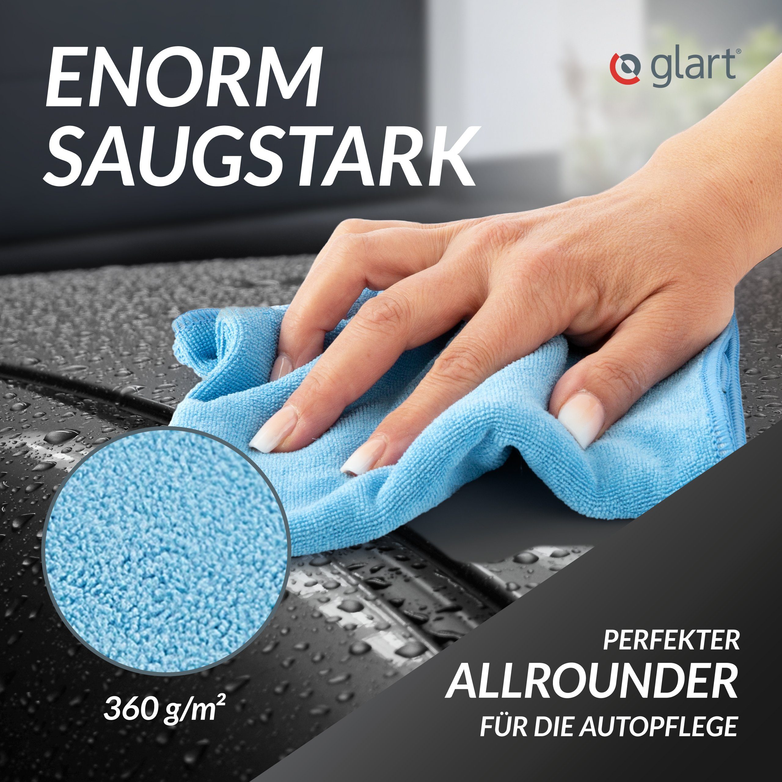 Glart 4448 4er Set Auto Mikrofasertücher, 2x blau, 2x grün, 40x40cm Mikrofasertuch (80% Polyester, 20% Nylon, 40x40 cm)