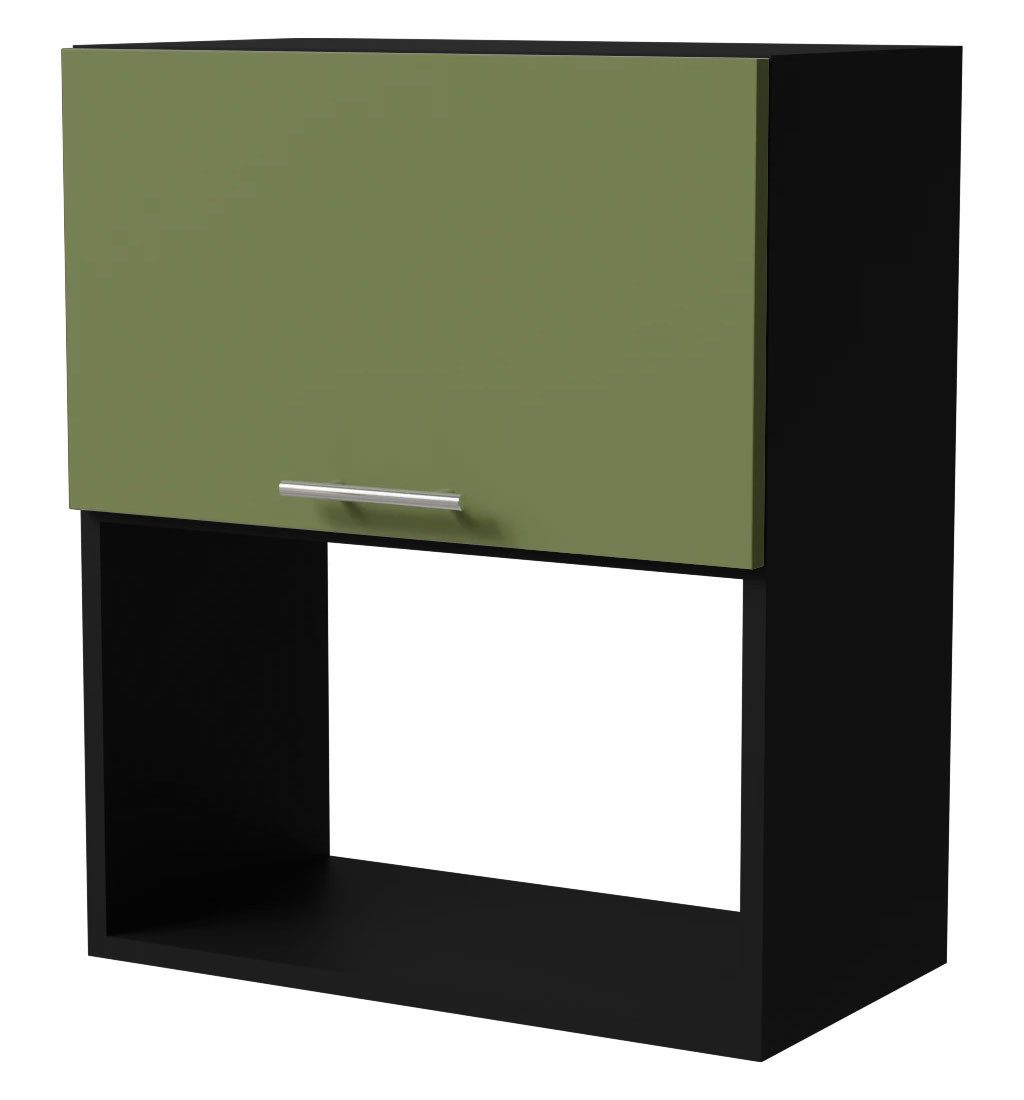 Feldmann-Wohnen Mikrowellenumbauschrank Brerra (W2MK/60, 1 Klappe, 1 Gerätefach, 1-St., moderne Optik, lackierte Fronten, 60x32,5x72cm) schwarz / RAL 6025 farngrün matt