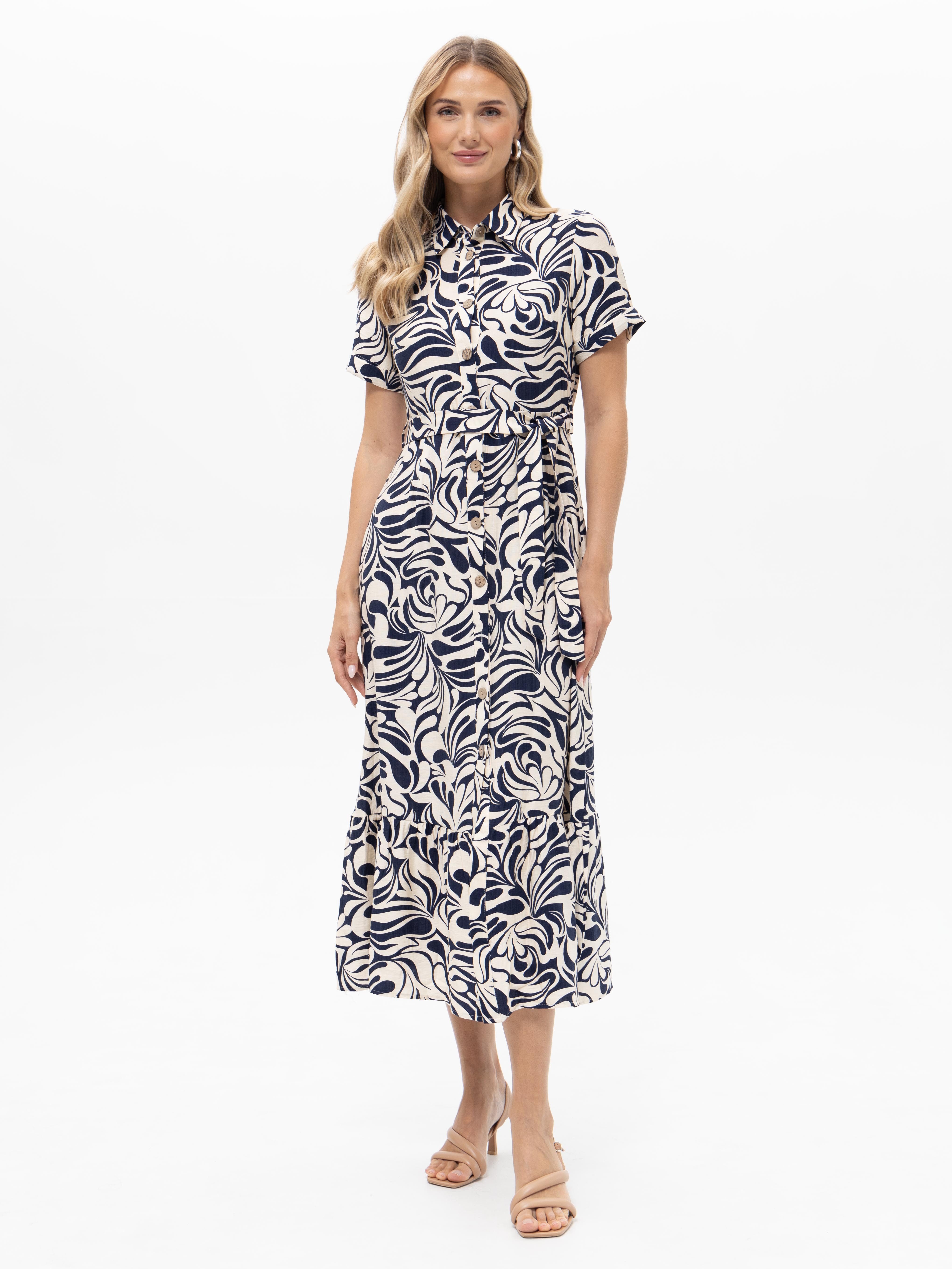 Hemdblusenkleid mit Grafikmuster in Navy