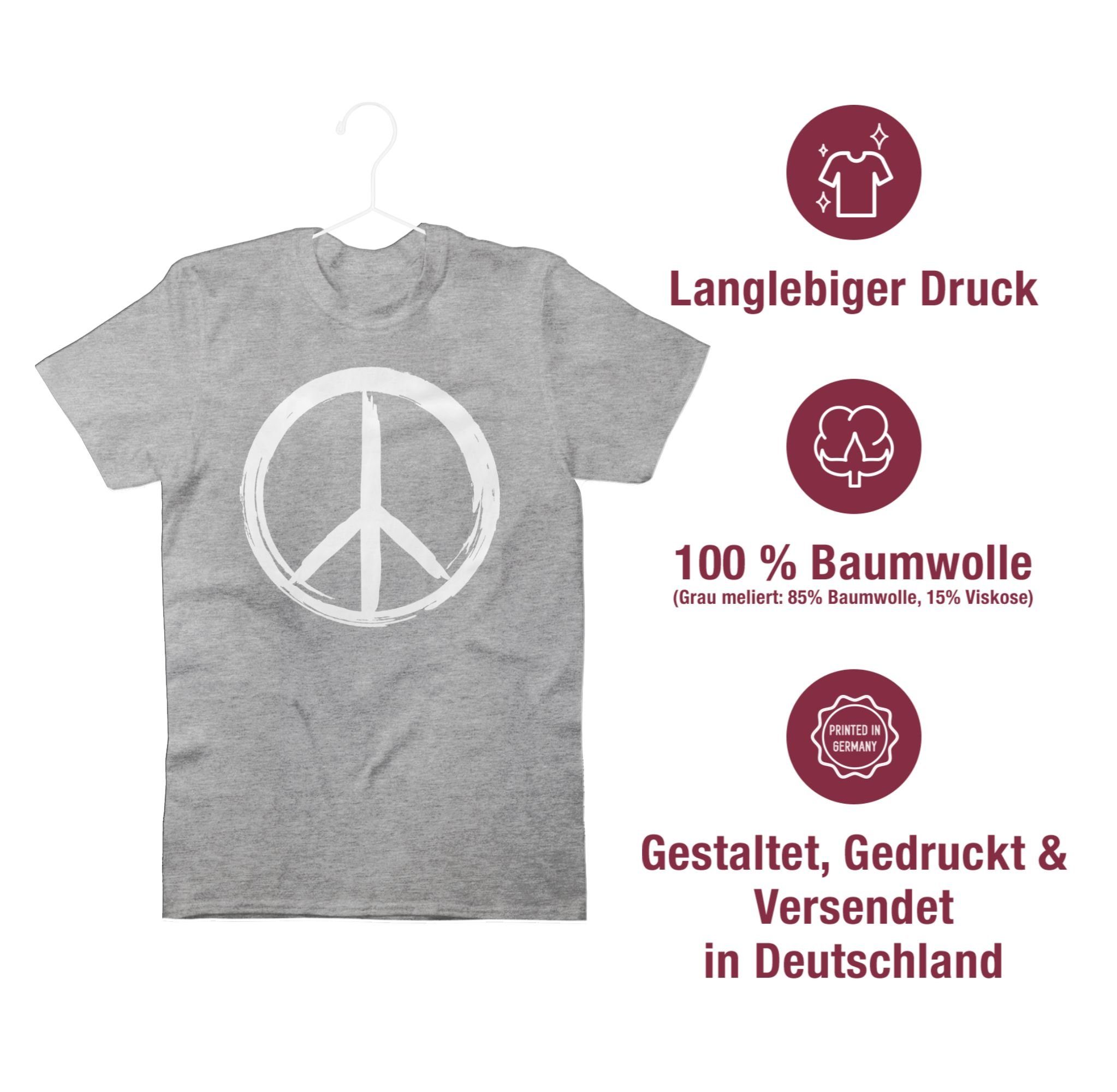 T-Shirt Grau weiß Sprüche - Peace Zeichen Pinsel Shirtracer Optik meliert 03 Statement