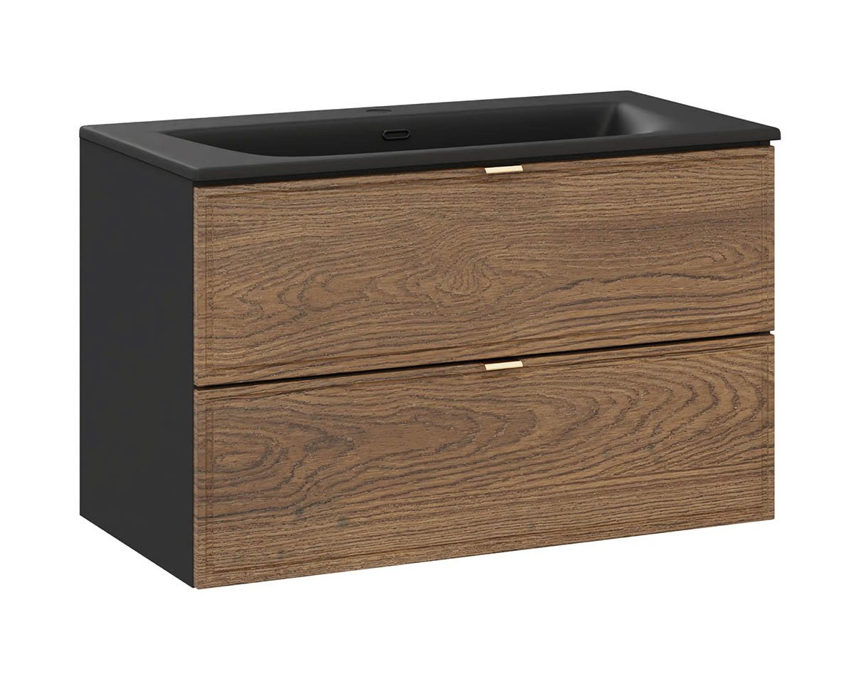 einfachgutemoebel Waschtisch-Set Bad Waschplatz TALINA 80cm, Einbaubecken black, oak-schwarz, (Badmöbel Set, 1-St., Waschtisch Unterschrank)