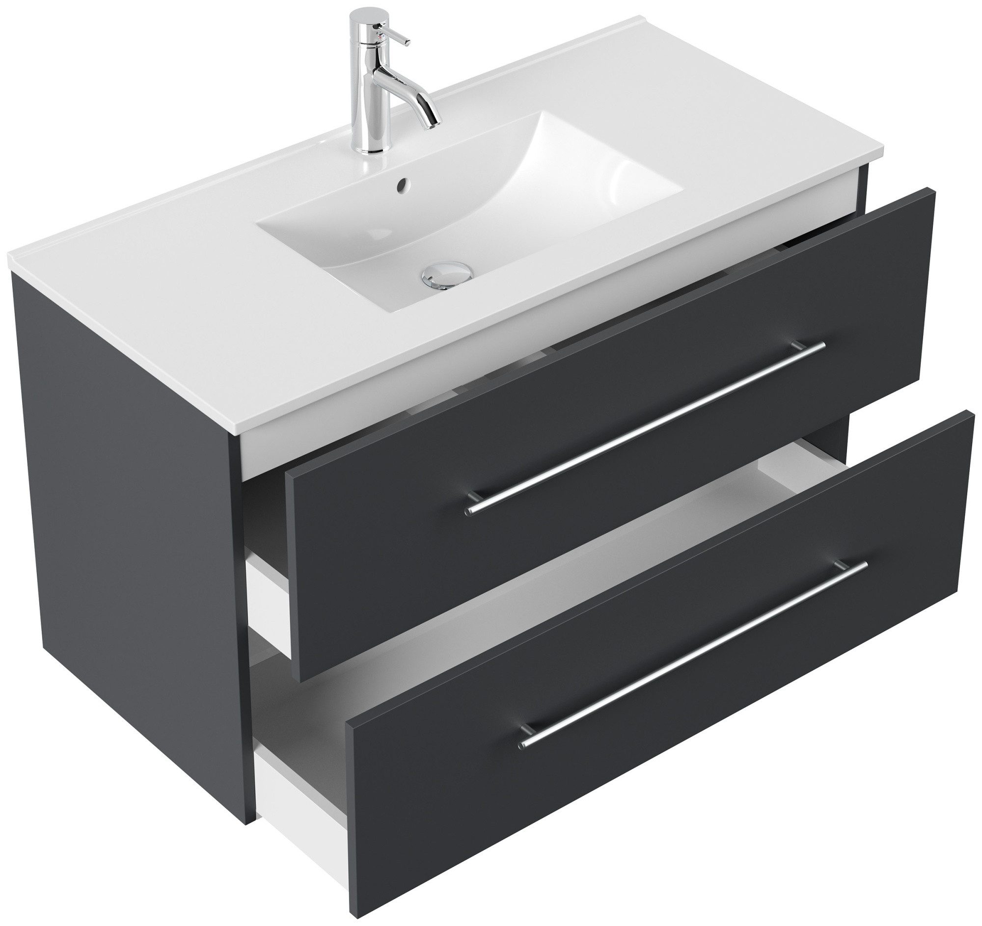 Magnolia Home Waschtisch Badmöbel Set Firenze 100 2tlg. Spiegelschrank Softclose grafit