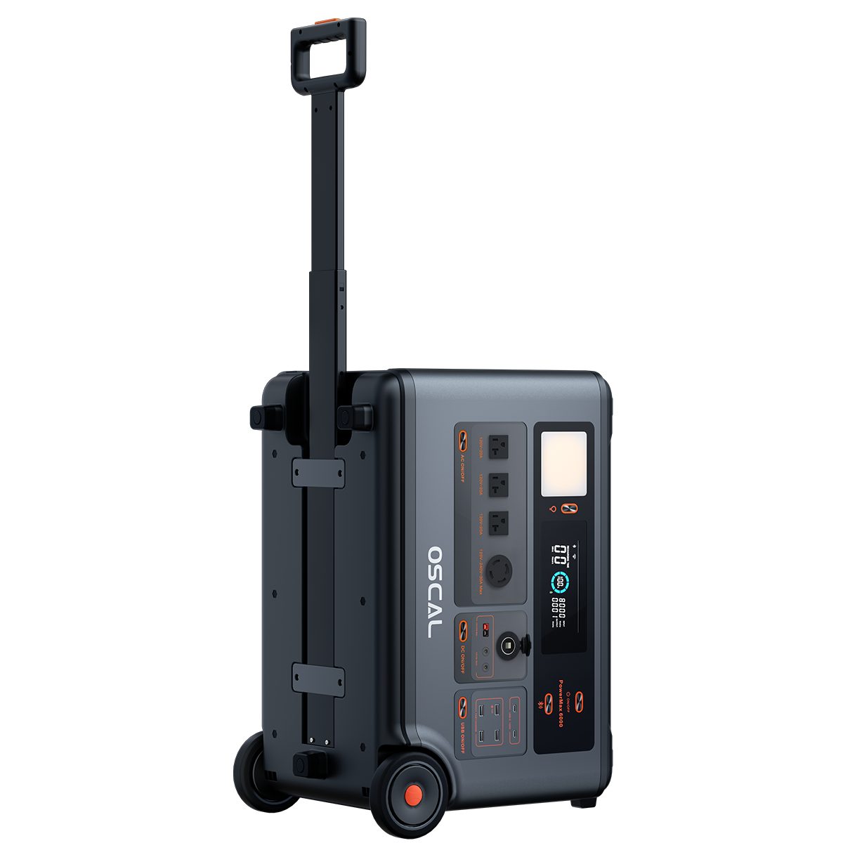 OSCAL Stromerzeuger Stromerzeuger PowerMax 6000 6000W/3600Wh Tragbare Powerstation, 3,60 in kW, 3600Wh, 14 Anschlüsse, DC/AC-Wechselrichter, LiFePO4 Solarspeicher