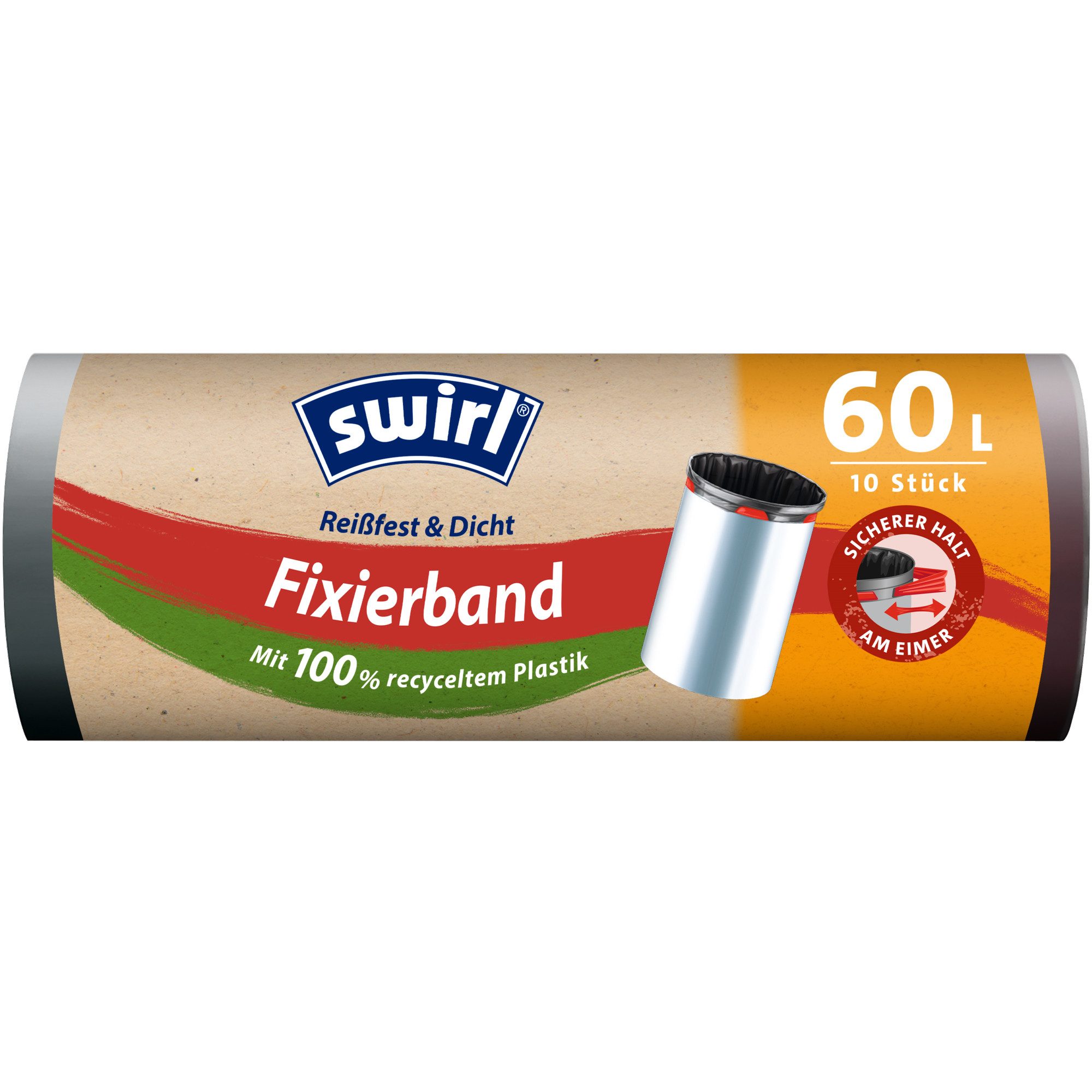 Swirl Papierkorb Müllsack mit Fixierband 60l schwarz 10 Stück