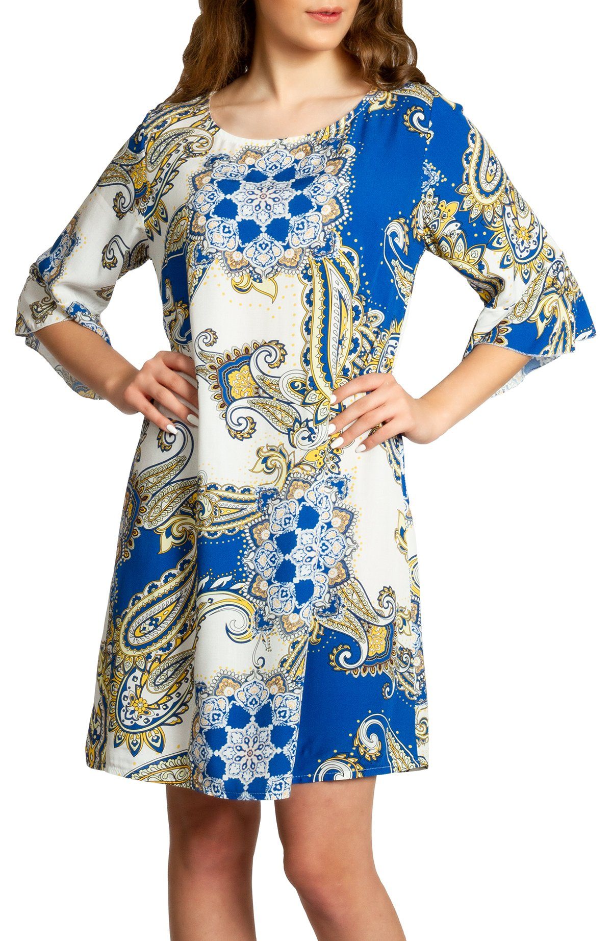 SKL028 Caspar Paisley Sommerkleid Druck Damen Kleid leichtes mit blau