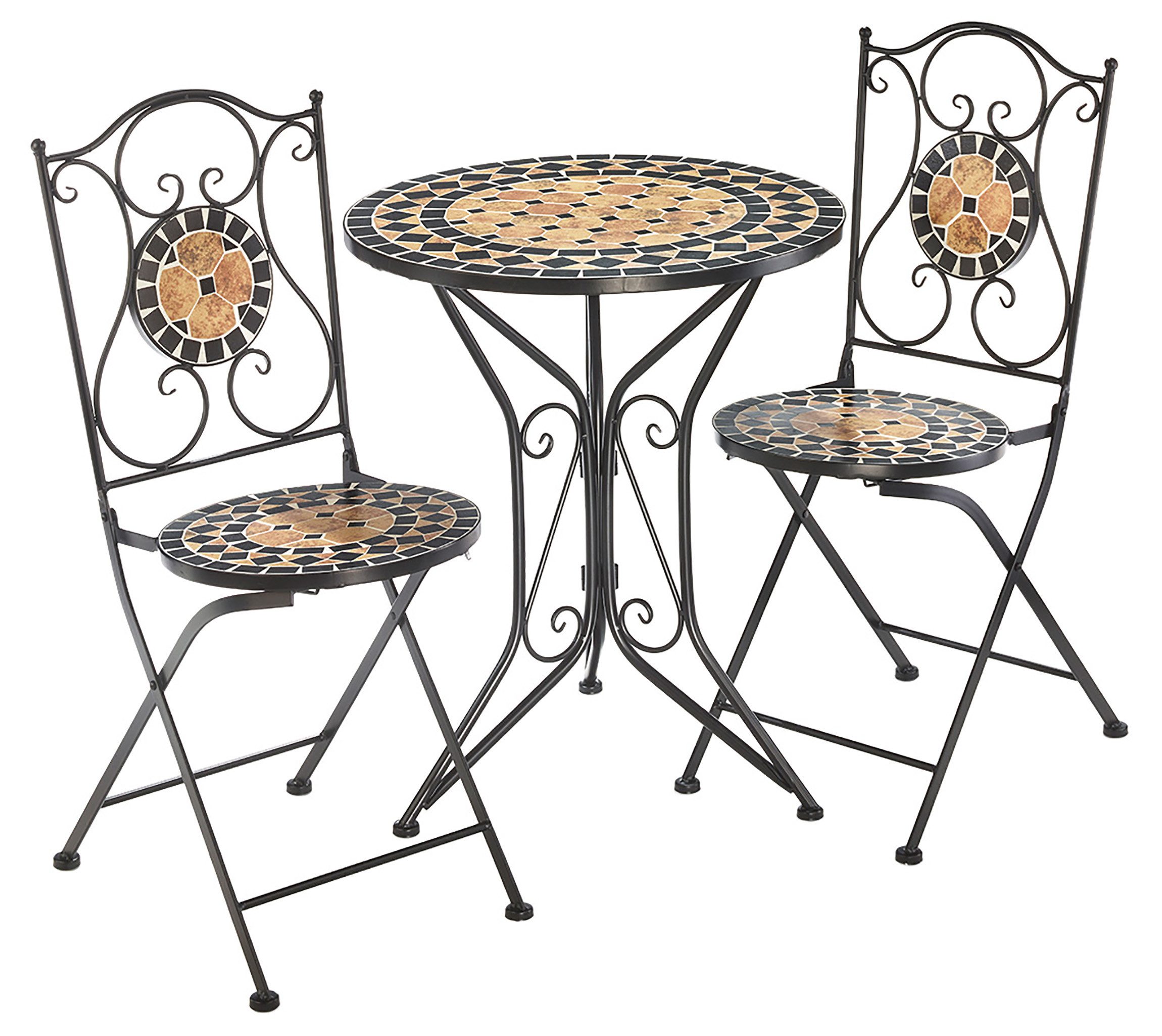 Kobolo Balkonset Sitzgruppe Gartenmöbel Mosaik 1 Tisch 2 Stühle - Metall, (3-tlg)