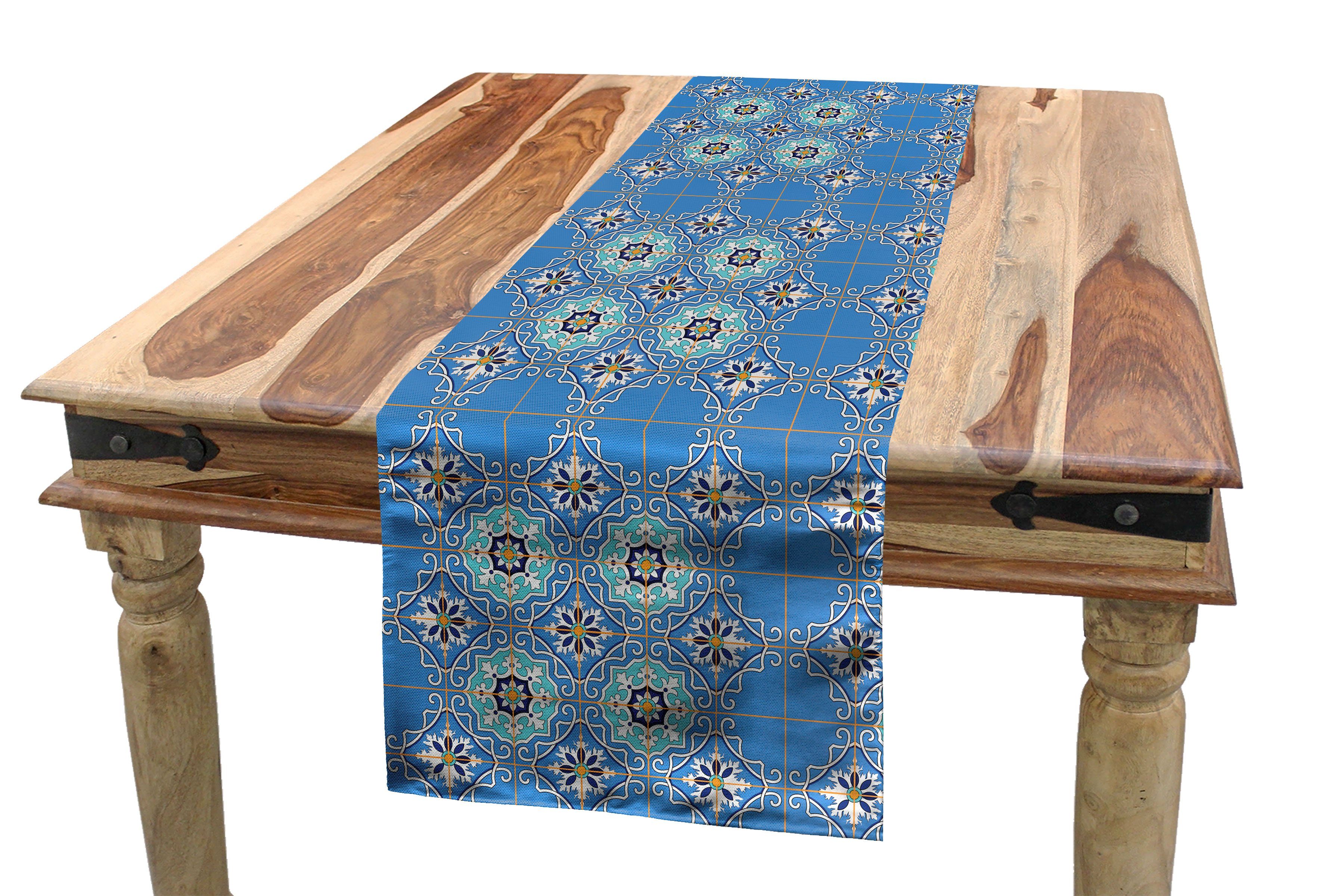 Abakuhaus Tischläufer Esszimmer Küche Rechteckiger Dekorativer Tischläufer, marokkanisch Patchwork-Art-Blau