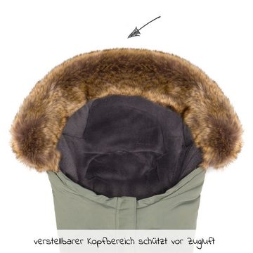 Fillikid Fußsack Lhotse - Salbei, Winterfußsack mit Fellkragen für Babyschale / Maxi Cosi & Babywanne