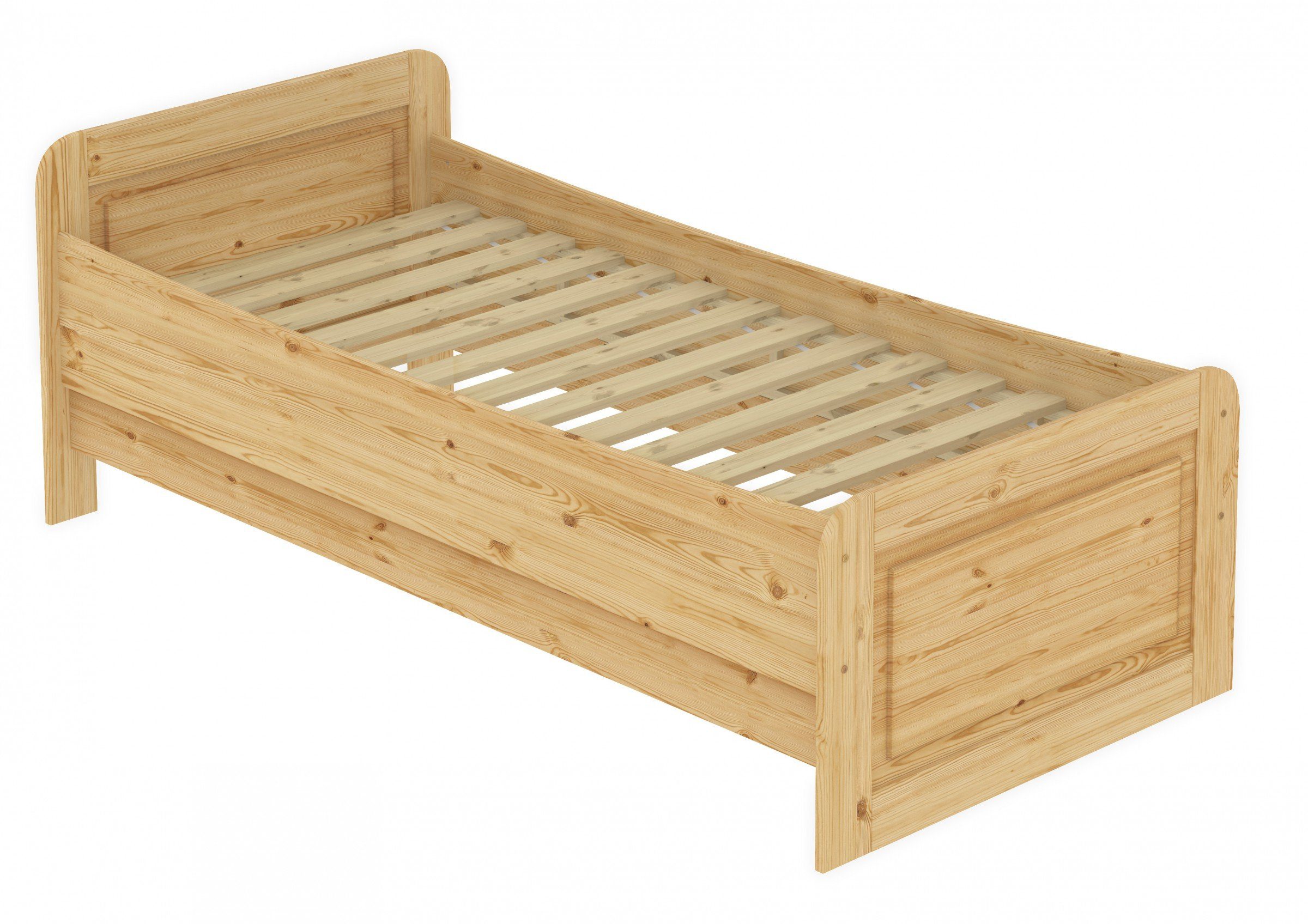 ERST-HOLZ Bett Bett hoch 90x200 Kiefer massiv mit Rost, Kieferfarblos lackiert