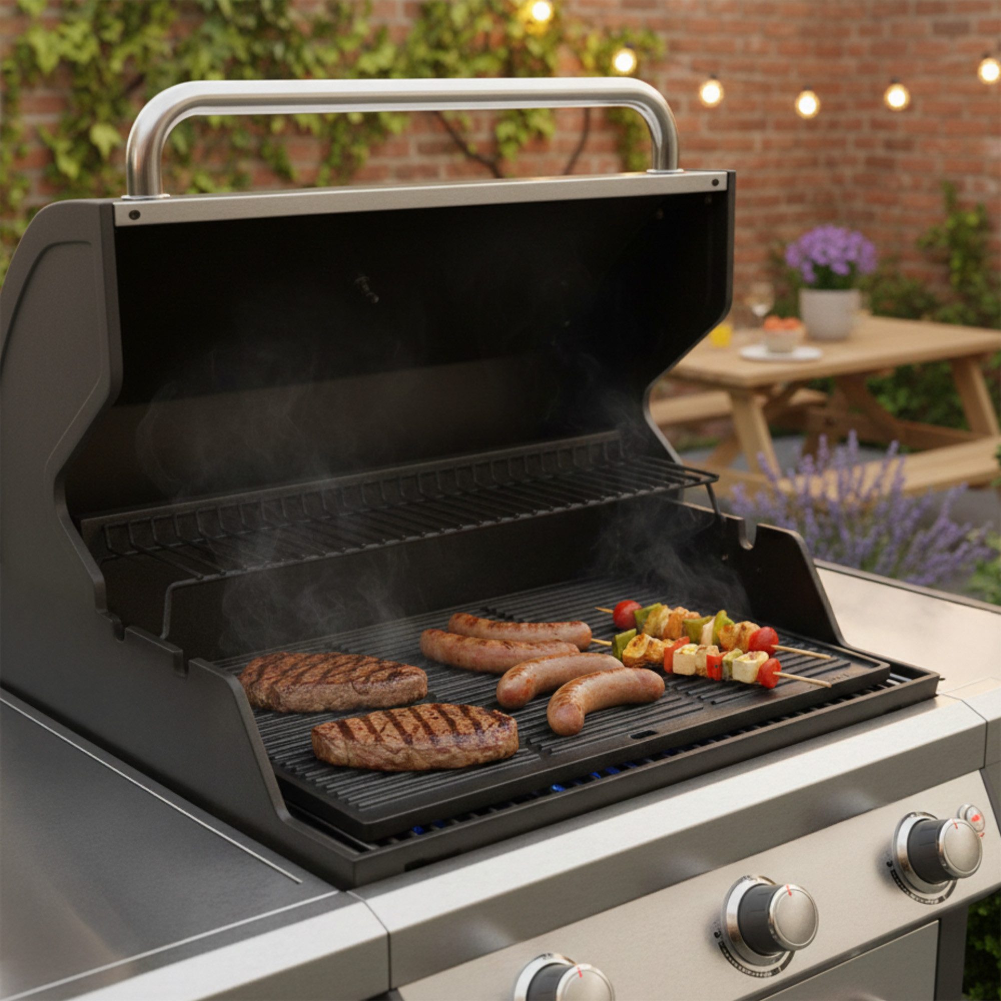 BBQ-Toro Grillplatte Gusseisen Grillplatte 48 x 31,5 cm, Wendeplatte pre-seasoned (1-St), Mit Ablaufloch
